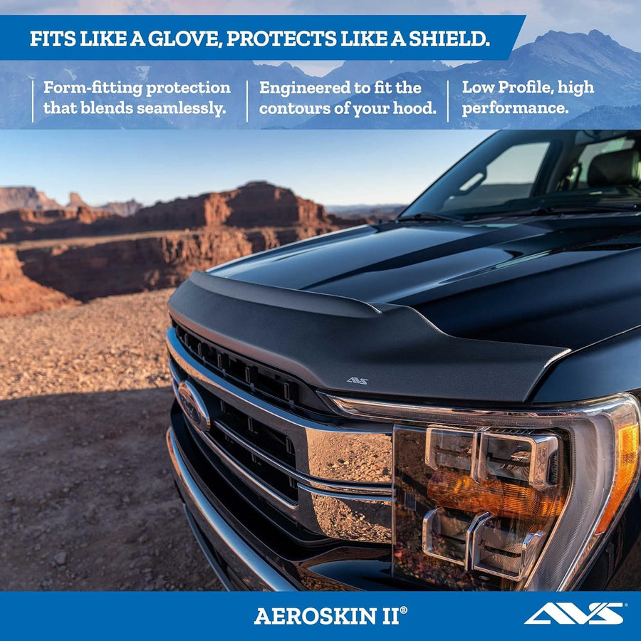 AVS Aeroskin II Hood Protector | Auto Ventshade Fits 2019-2023 Ford Ranger | Low Profile Deflector/Bug Shield - 1 pc., Textured Black | 436166