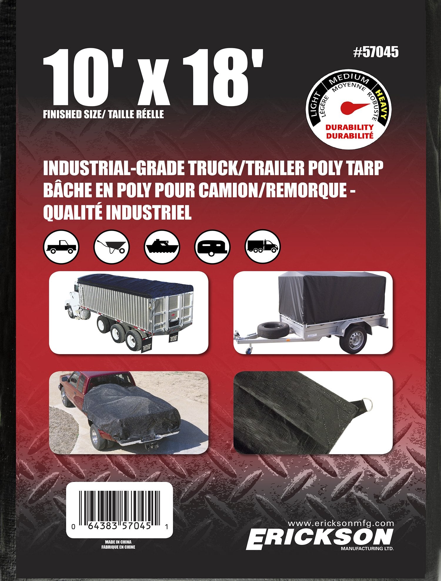 Black Erickson Industrial Grade Truck/Trailer Poly Tarp, 10' x 18', 1 Pack