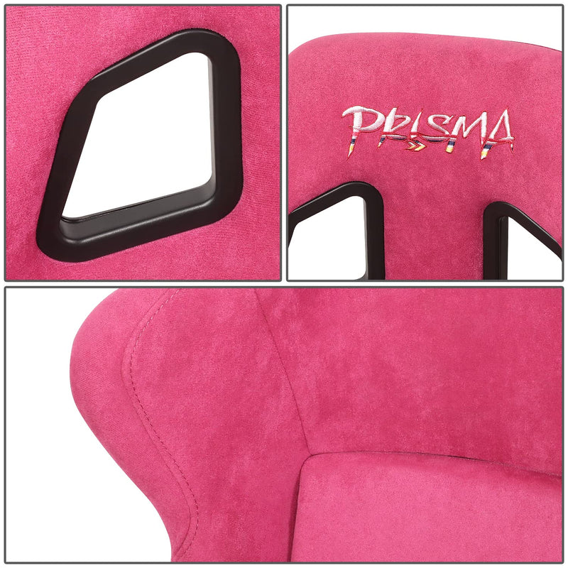 NRG Innovations Universal Fixed Back NRG-FRP-302FH-PRISMA Bucket Racing Seat for 5-Point Harnesses, Size L, Fushia Alcantara Material, 24" W X 35" H X 18" D