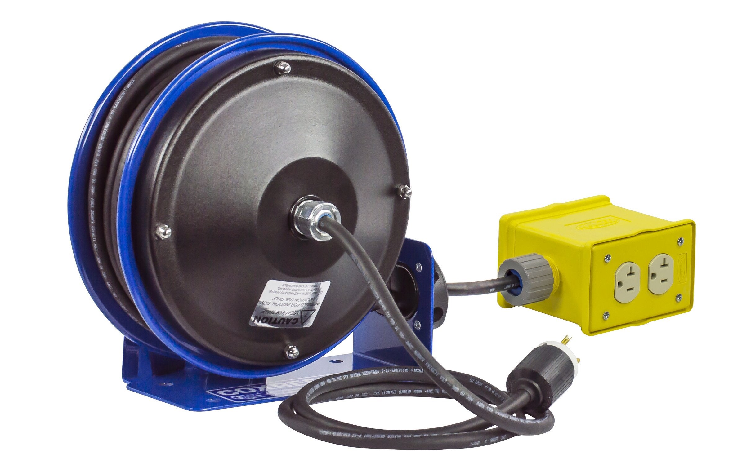 Coxreels PC10-3012-B Power Cord Reel Compact, PC10 Series, 12/3 x 30’ Quad Receptacle 120VAC, Compact Design -Easy-Access Cover and Spring Motor-Heavy-Duty Steel Construction, Made in The USA Blue