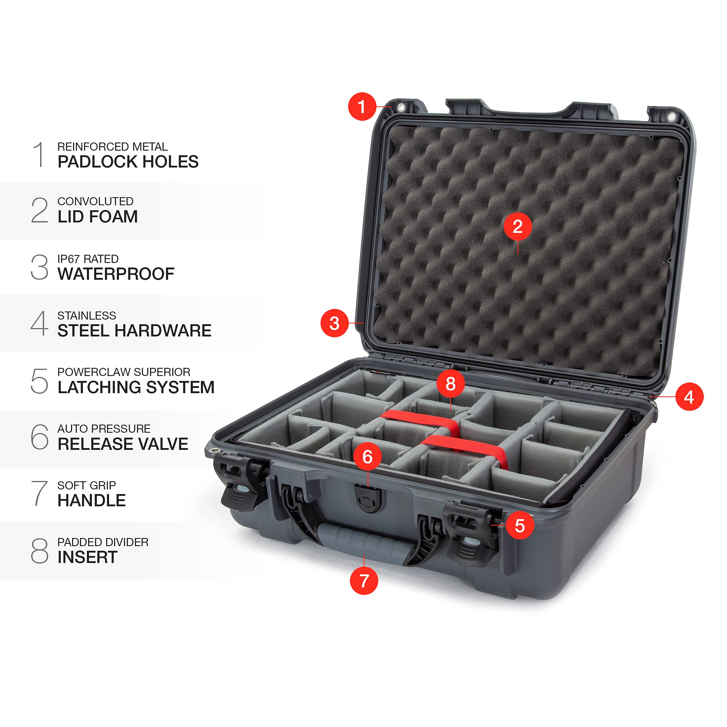 Nanuk 930 Large Series Lightweight NK-7 Resin Waterproof Protective Case with Padded Dividers, Graphite