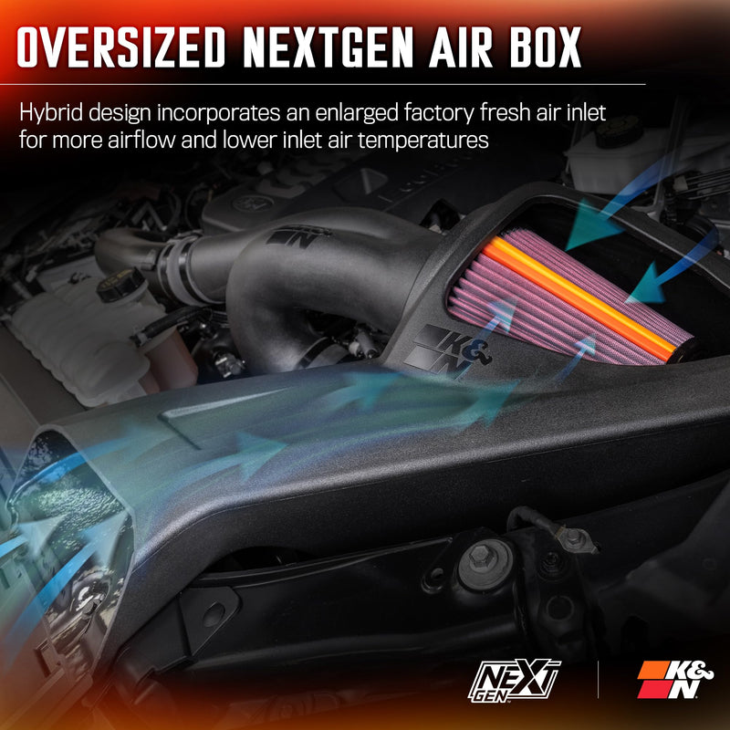 NextGen K&N Cold Air Intake System: High-Flow Cotton Filter: Compatible with 2021-2025 FORD F150; F150 Raptor; 50-2617
