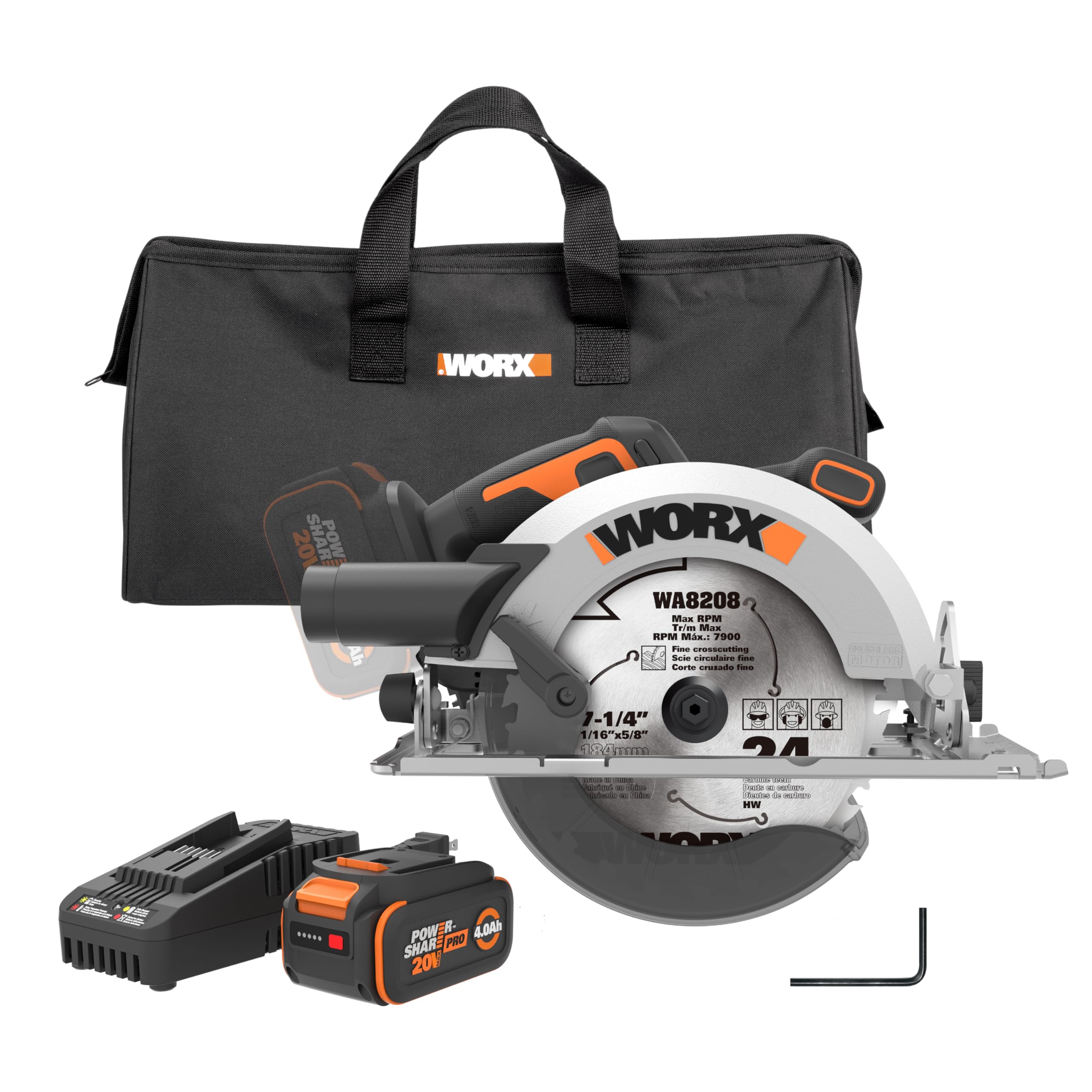 20V Worx Nitro Brushless Cordless Circular Saw, 7-1/4-Inch, Compact Circular Saw WX520L, Battery & Charger Included