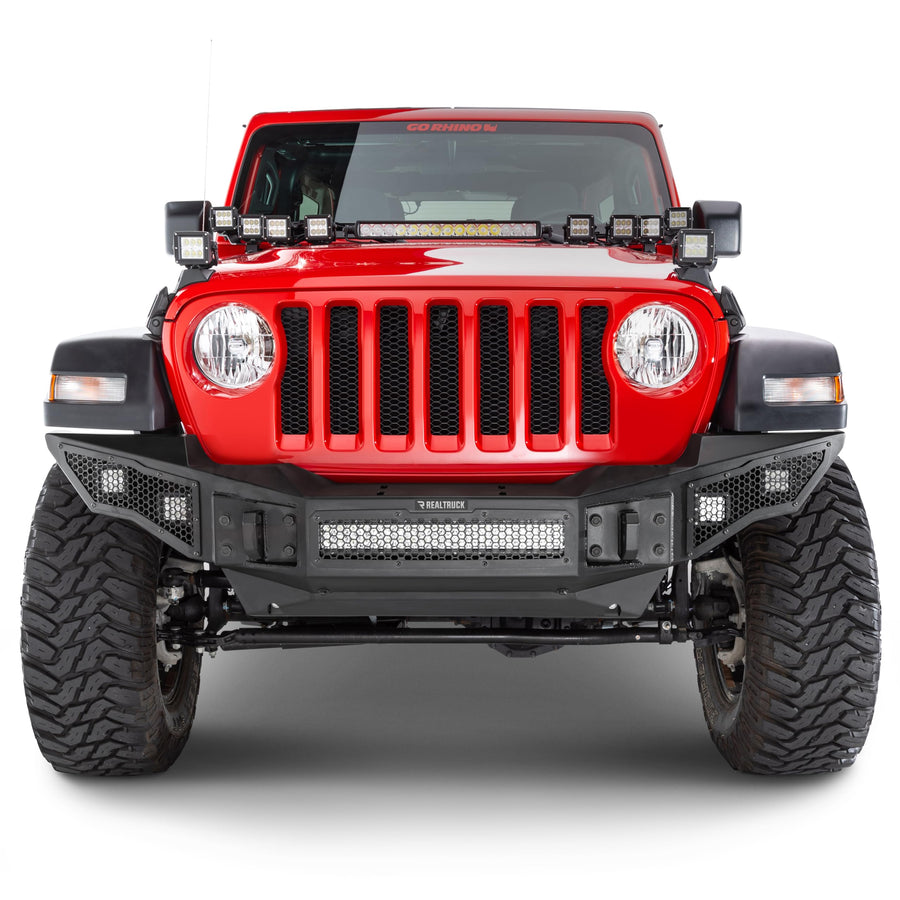 Rockline Go Rhino Full Width Front Bumper | Galvanized Steel, Textured Black | 331200T | Fits 2007 - 2024 Jeep Wrangler JL, JLU, JK, JKU, Gladiator JT, 2-Door or 4-Door