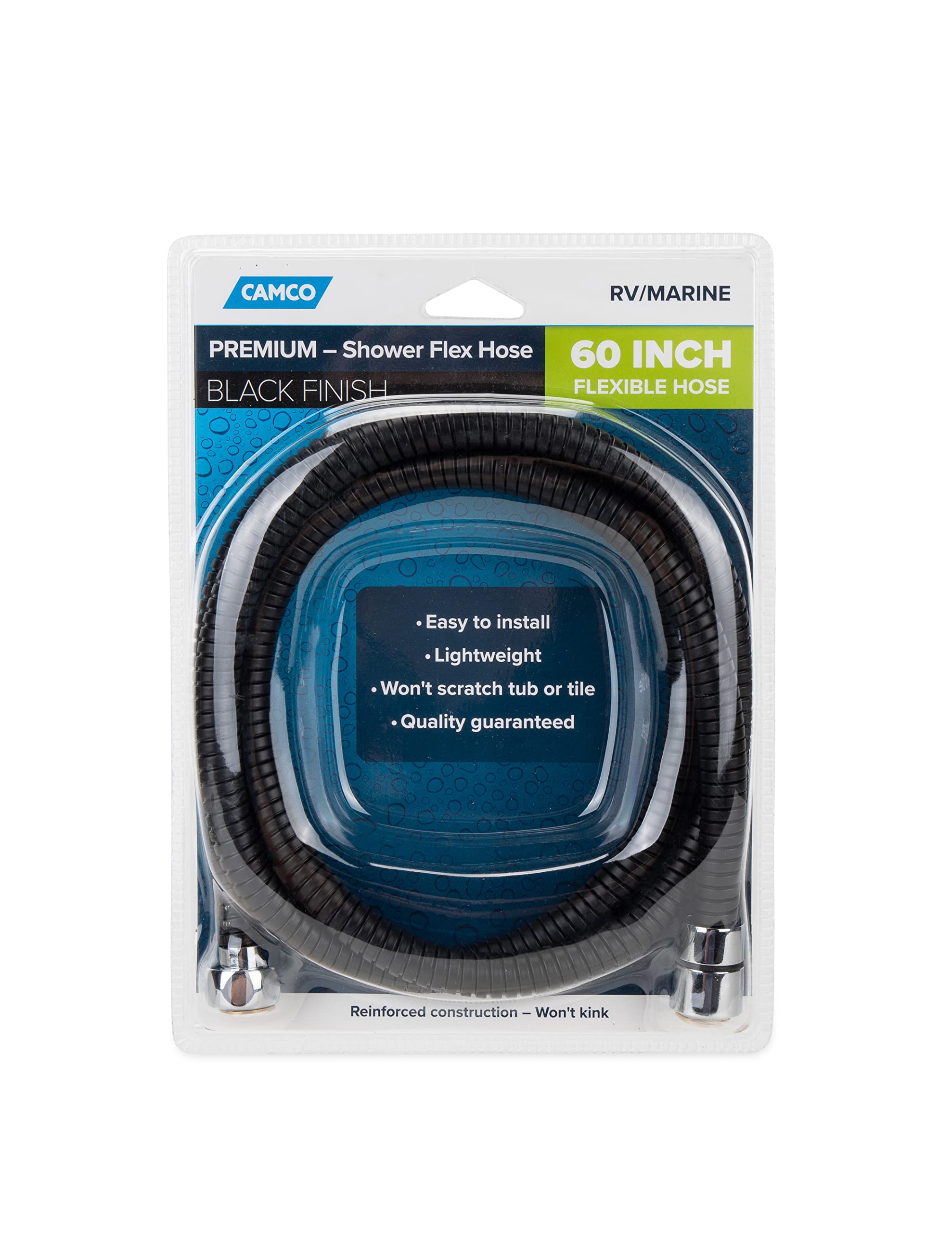 Flexible Camco RV/Marine Replacement Shower Hose | Reinforced Construction | Measures 60-Inches | Black (43745)