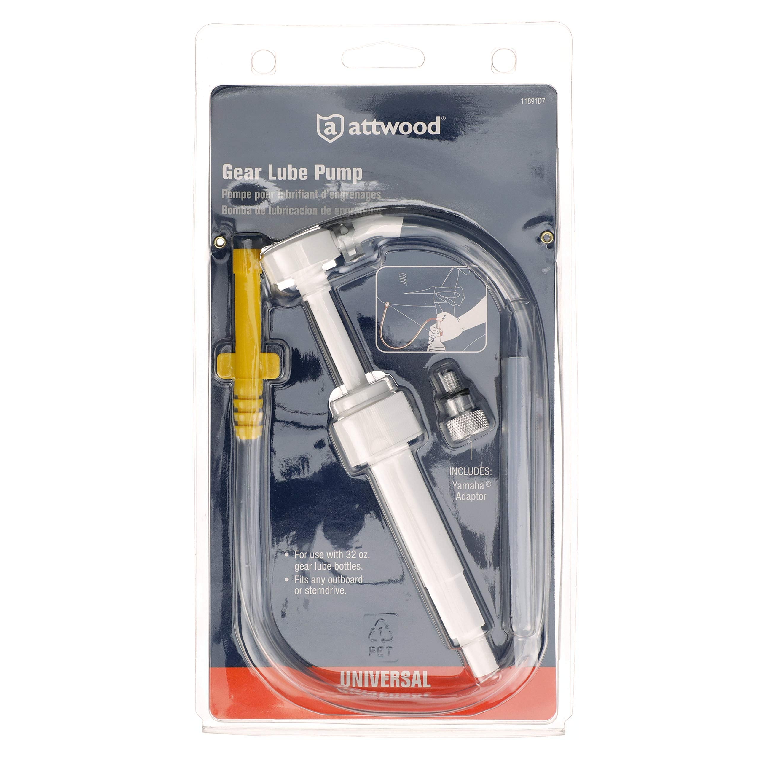 Attwood Gear Lube Pump 11891D7, for Use with 32-Ounce Gear Lube Bottle, Universal Fit, Includes 1 Yamaha Adapter