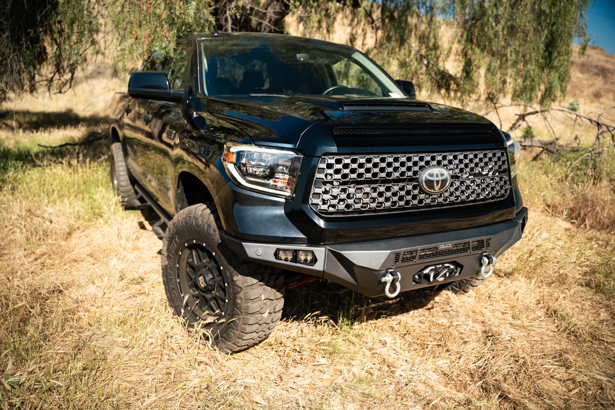 Offroad DV8 Spec Series Winch Front Bumper for 2014-2021 Toyota Tundra | Compatible w/Standard Heavy-Duty Winches | Mounts one 20" Single or Dual Row Light Bar & four 3" Pod Lights | 2 D-Ring Mounts
