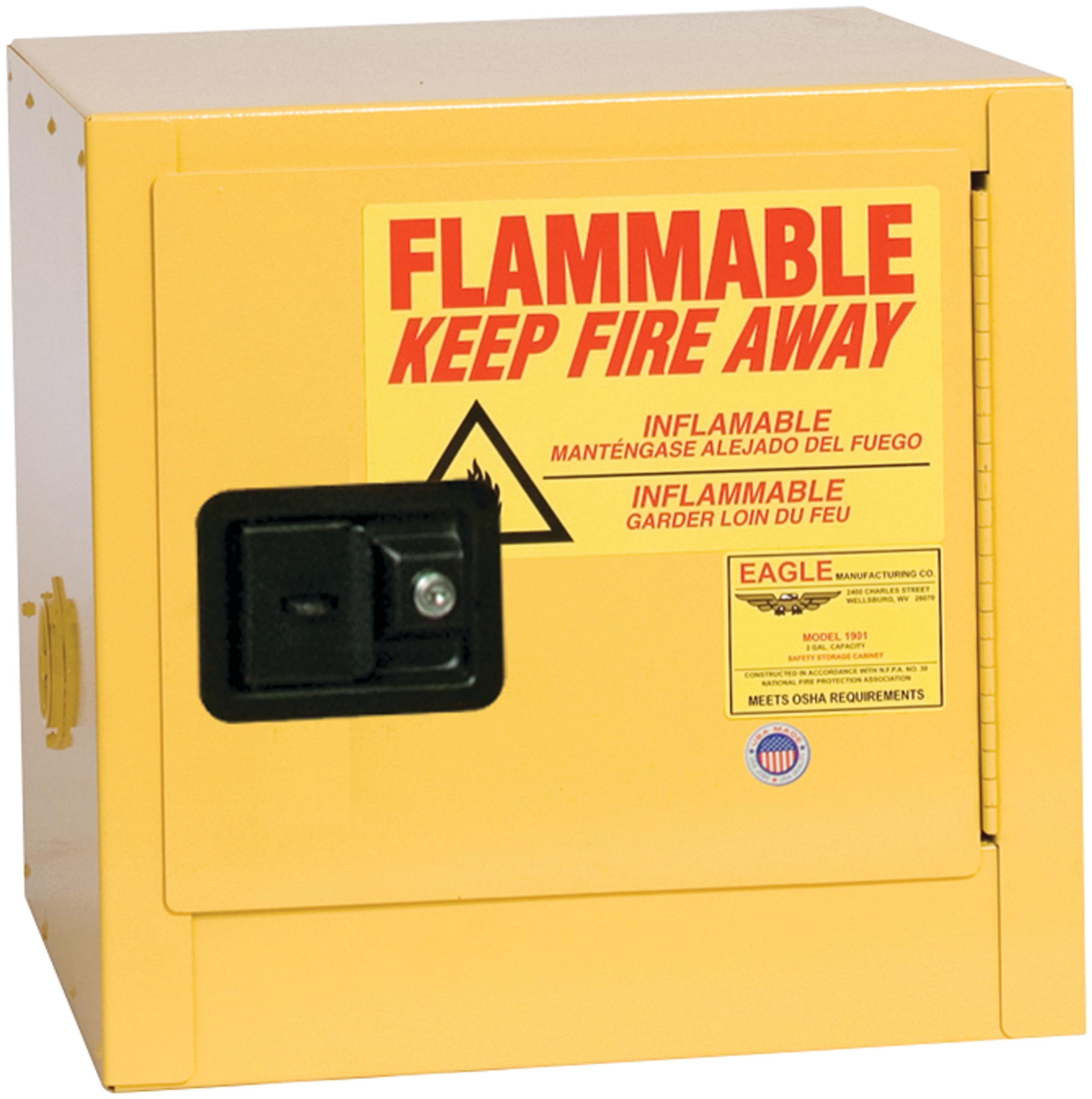 2 Gallon Eagle American Made F﻿lammable Liquid Storage Cabinet, Manual-Close Space Saver Fireproof Cabinet for Schools, Garages, Manufacturing Facilities, 17" x 17" x 18", 1901X
