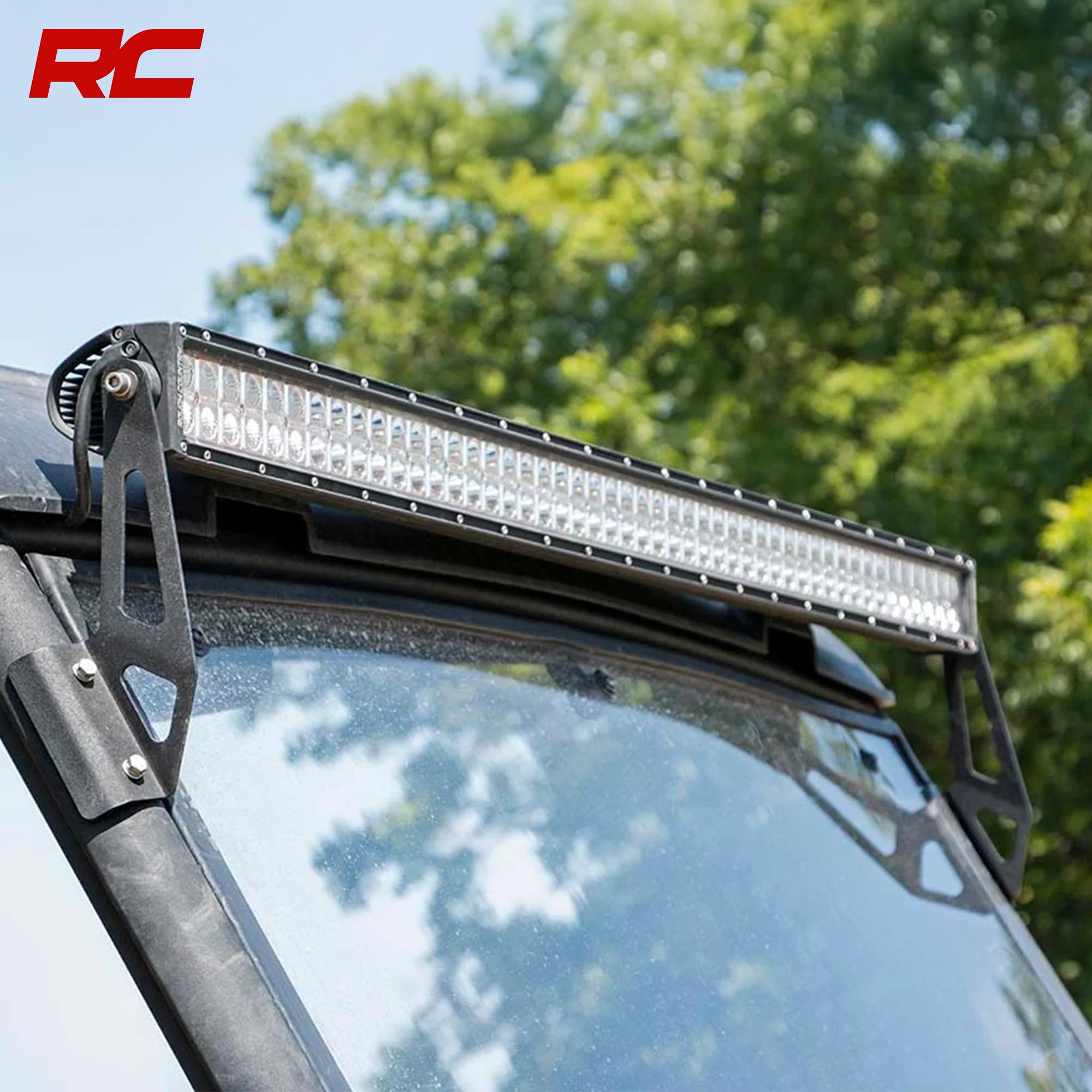 50" Rough Country Dual Row LED Light Bar for Can-Am Defender HD - Upper Windshield Mount, 23,040 Lumen Spot/Flood Combo, IP67 Waterproof Off-Road Lighting