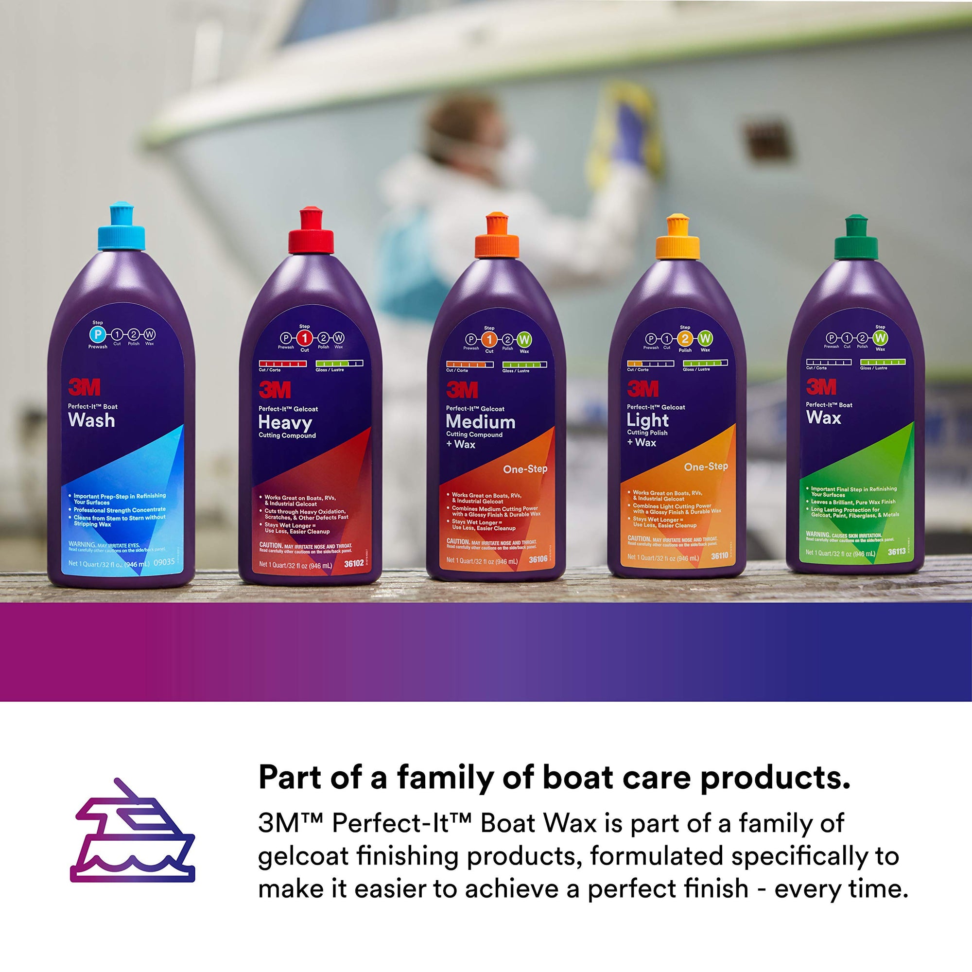 3M Boat Wax Perfect-It, 36113, 1 Quart, Contains Carnauba Wax, Protects against Weather and Oxidation, For Boats and RVs