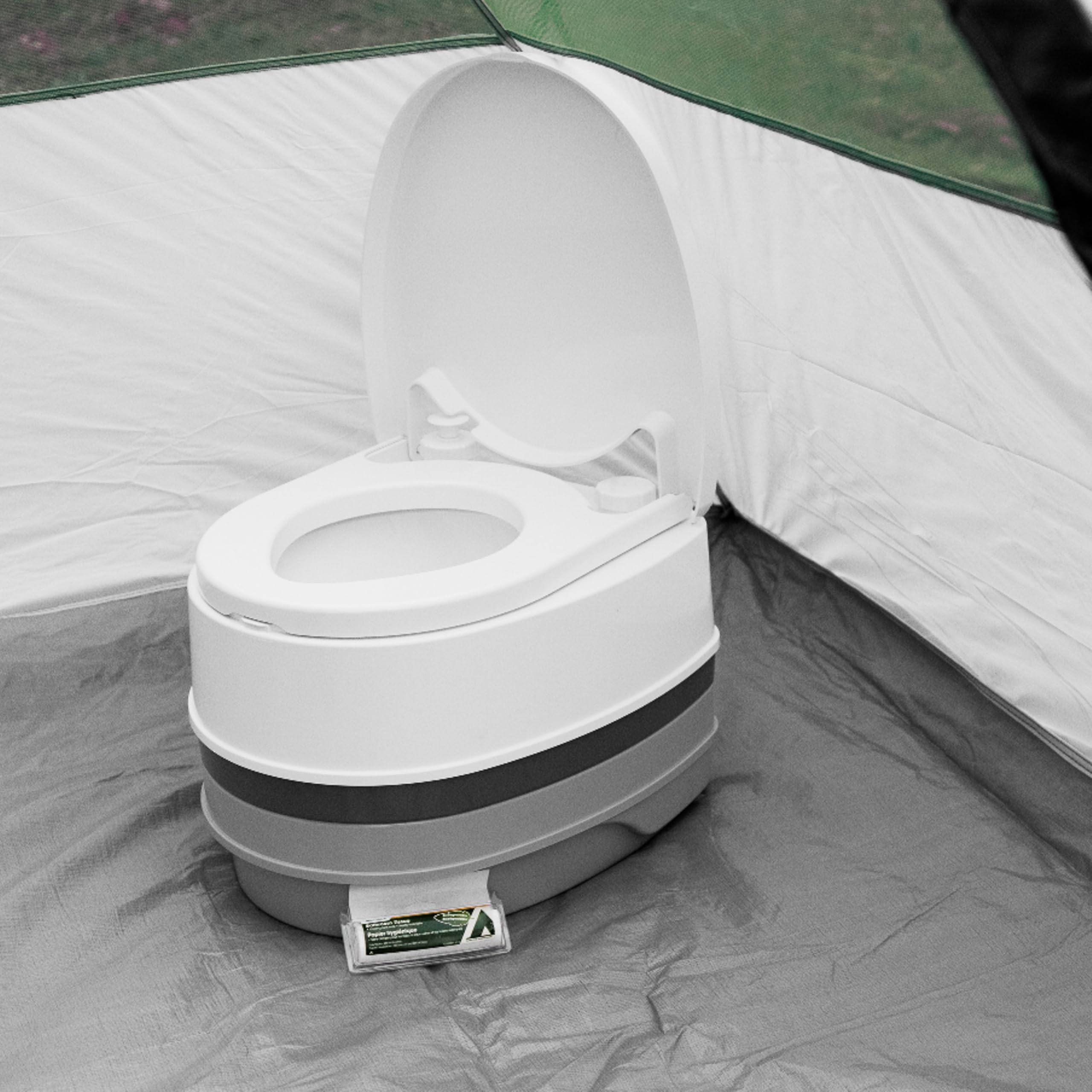 Camco Premium RV Travel Toilet - Features a 5.3-Gallon Detachable Holding Tank, Pump Flush Design & Spring-Loaded Latch (41535)