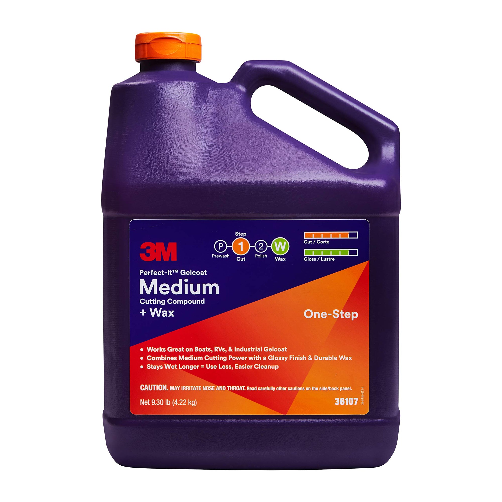 3M Perfect-It Medium Cutting Compound Gelcoat + Wax, 36107, 1 Gallon, One-Step Process, P1500 and Finer Scratches, Fiberglass Oxidation Remover for Boats and RVs