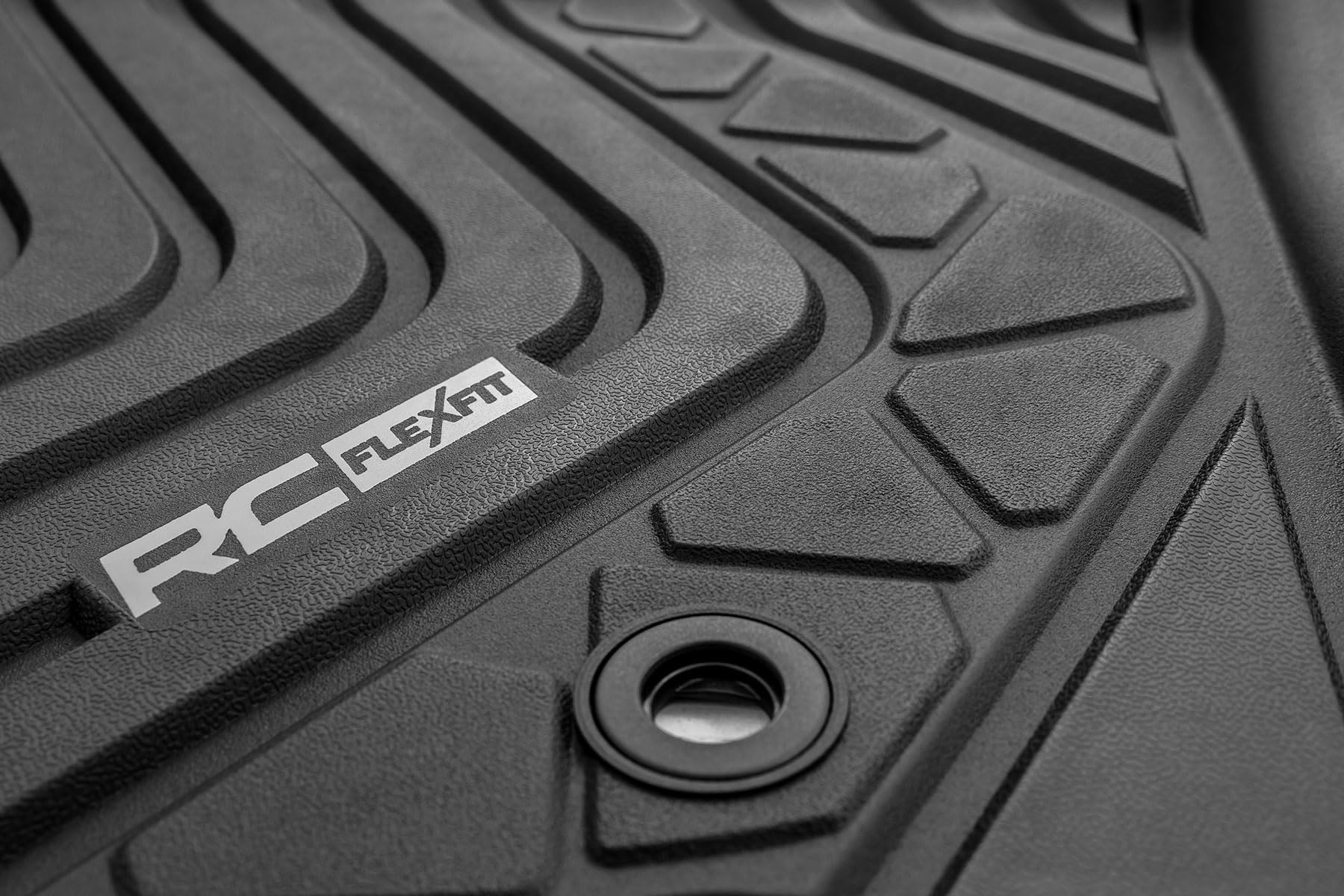 Flex-Fit Rough Country Front Floor Mats for Toyota Tacoma (2016-2023) Double Cab - Custom All-Weather Non-Slip TPE Liners w/Spill Saver Lip