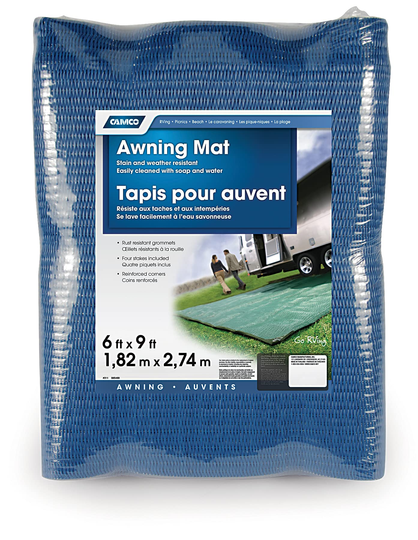 Camco 6' x 9' Reversible Outdoor Patio Mat - Easy to Clean, Perfect for Picnics, Cookouts, Camping, and The Beach -Blue (42881)