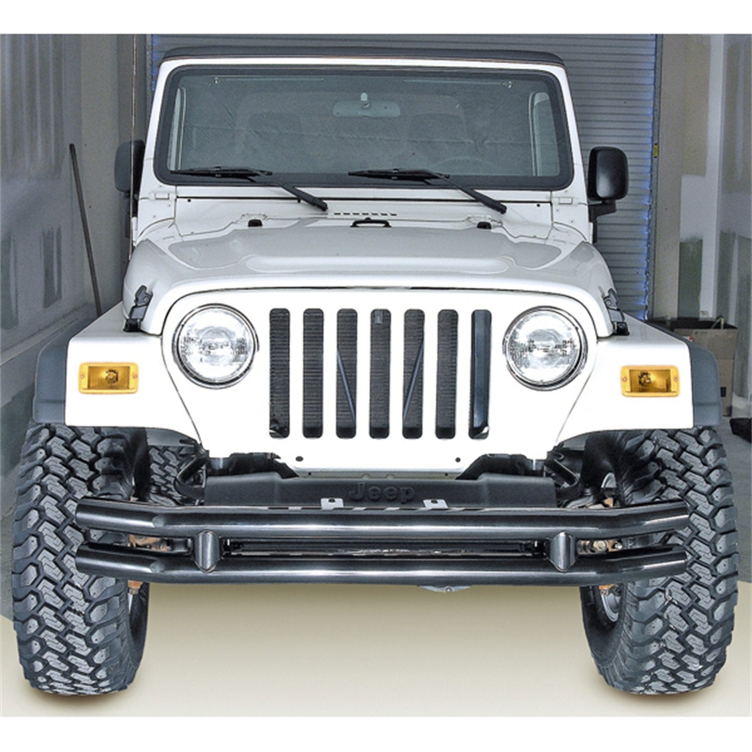 Rugged Ridge Front Dual Tube Bumper, Mid-Width, Steel, Black | 11560.02 | Fits 1976-1986 Jeep CJ; 1987-2006 Jeep Wrangler YJ/TJ