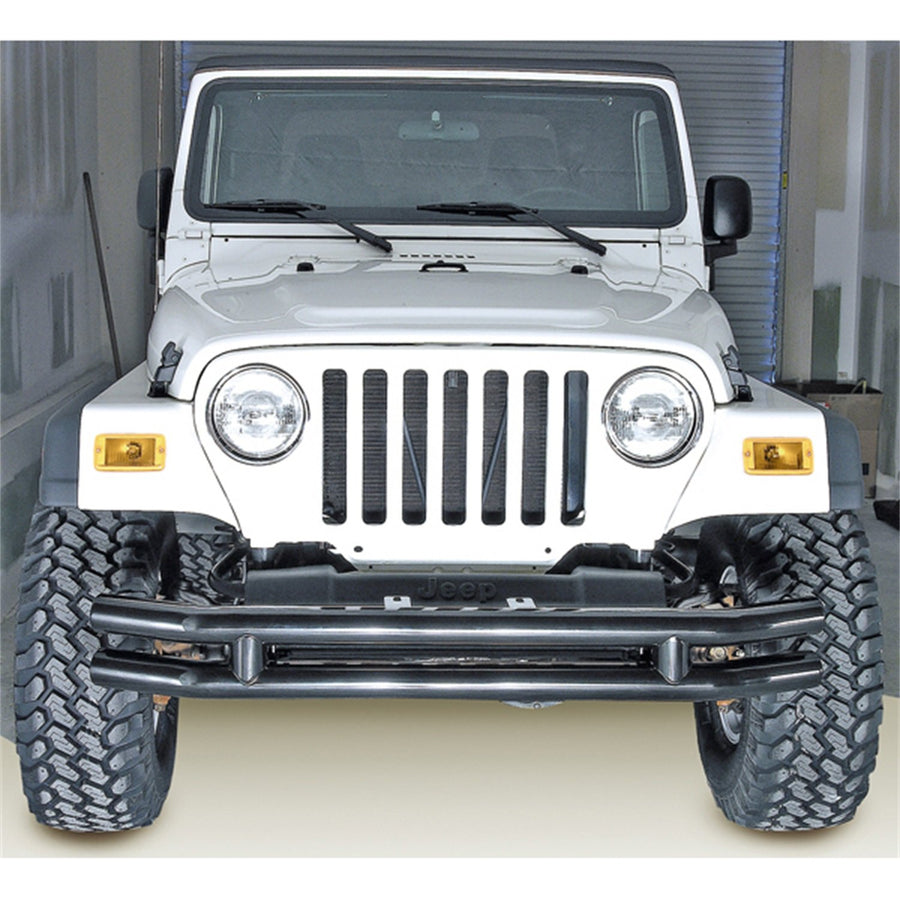 Rugged Ridge Front Dual Tube Bumper, Mid-Width, Steel, Black | 11560.02 | Fits 1976-1986 Jeep CJ; 1987-2006 Jeep Wrangler YJ/TJ