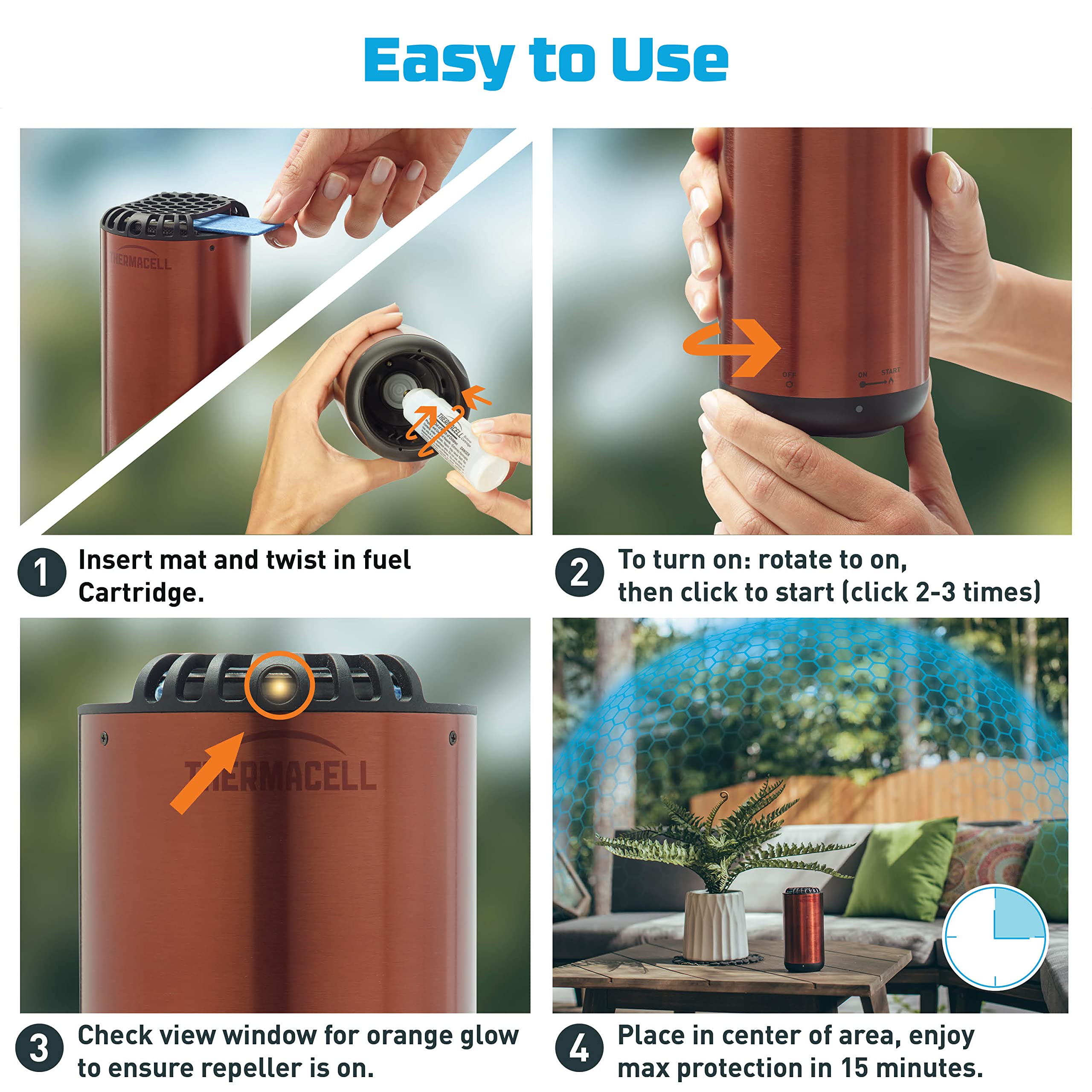 Mosquito Thermacell Patio Shield Repeller; Includes 12-Hour Refill; Highly Effective Mosquito Repellent for Patio; Bug Spray Alternative; Scent Free; No Candles or Flames