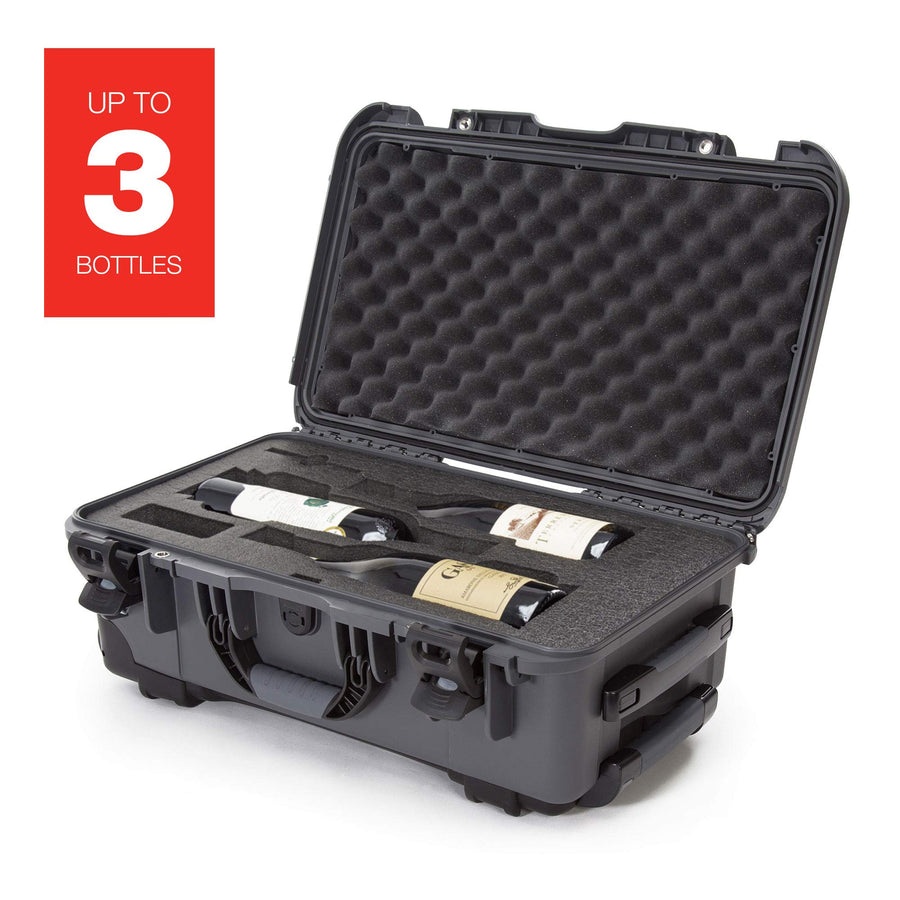 Protective Travel Case Nanuk 935 for 3 Bottles of Wine w/Wheels and Extendable Handle, TSA Approved - Graphite,935-3BTLS7