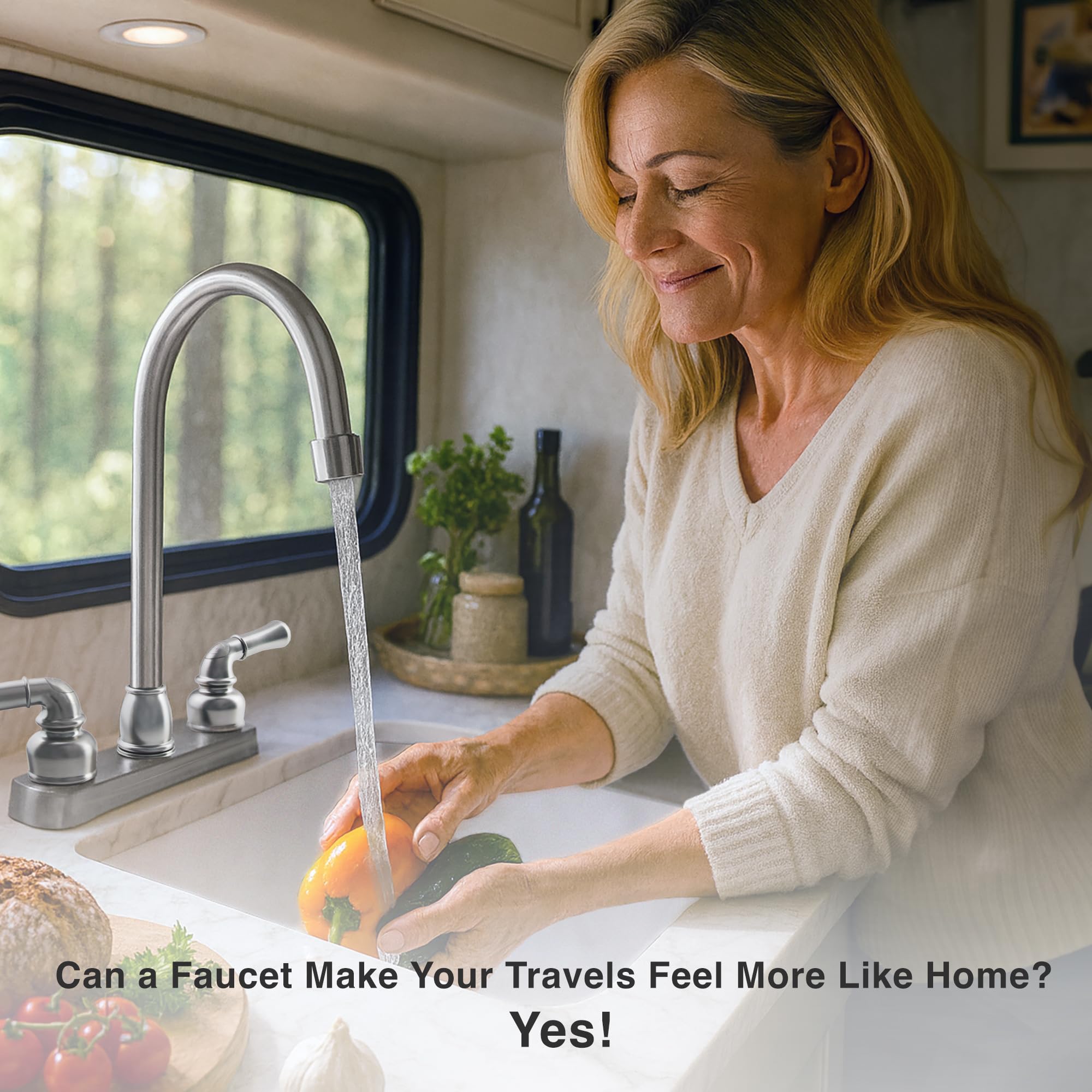 Dura Faucet RV DF-PK330HC-SN J-Spout Kitchen Sink Faucet (Brushed Satin Nickel)
