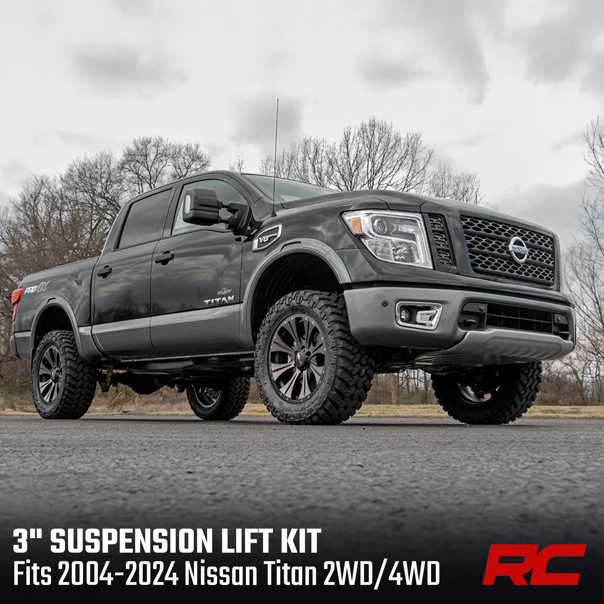 3" Rough Country Suspension Lift Kit for Nissan Titan 2WD/4WD (2004-2024) - Wheel Spacers, Red Control Arms