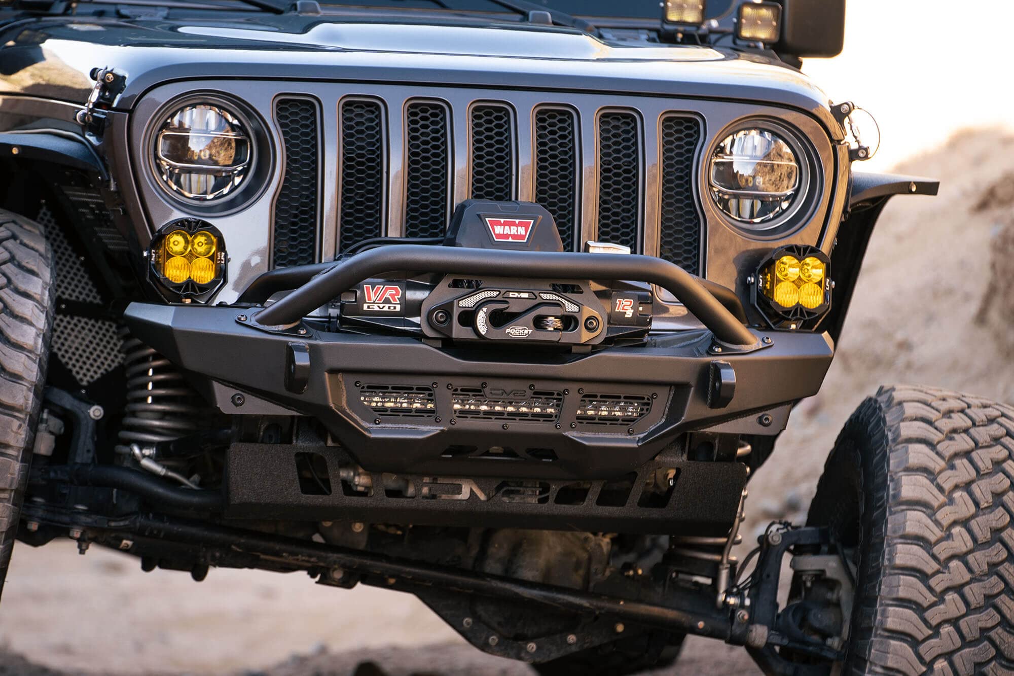 Offroad DV8 Spec Series Front Bumper for 2018-2025 Jeep Wrangler JL & Gladiator JT | Mount LED Light Bar, Pod Lights, or Round Lights | Accepts Multiple Size Winches | Bull Bar For Protection