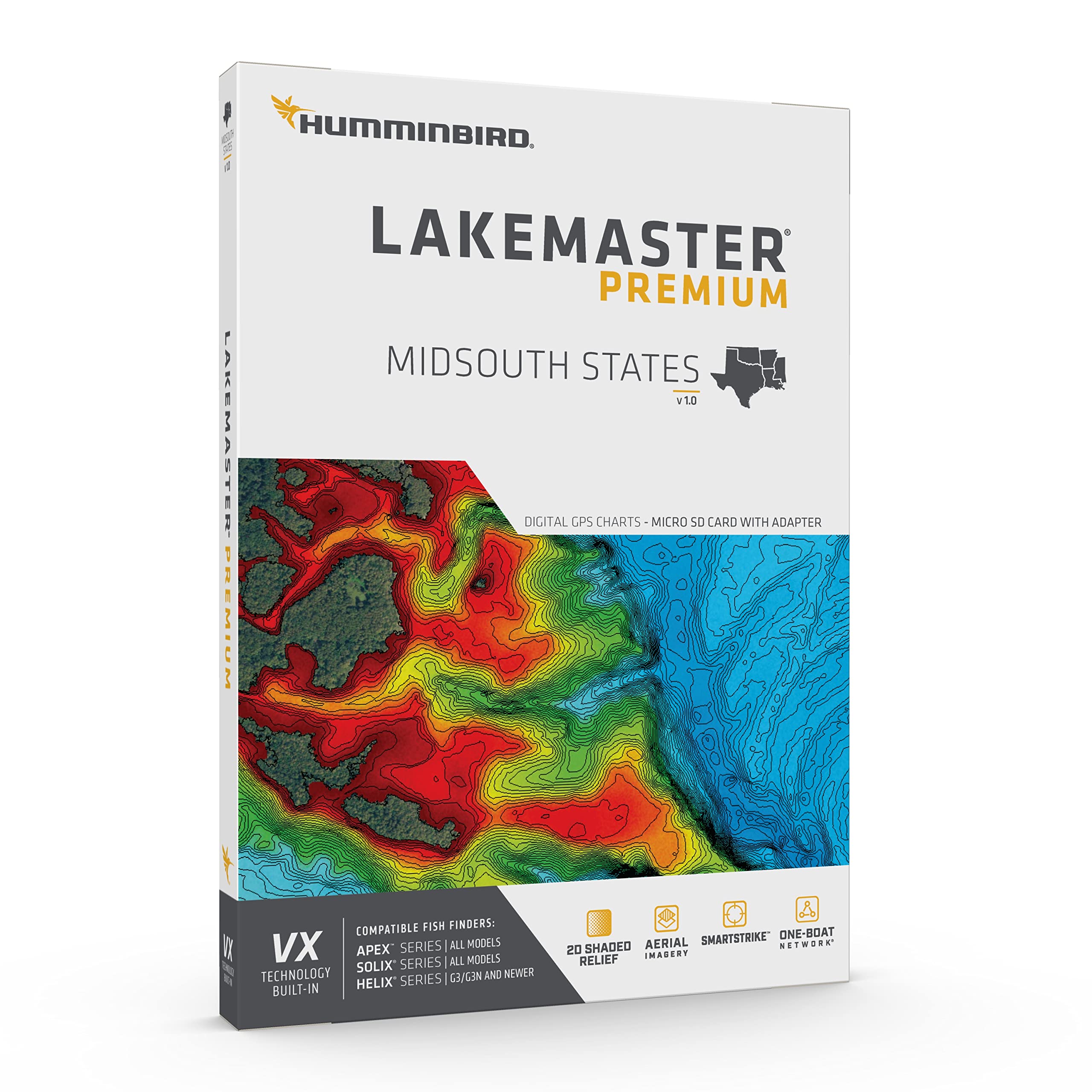 Humminbird Premium LakeMaster Midsouth States V1 Map SD Card for Fish Finders