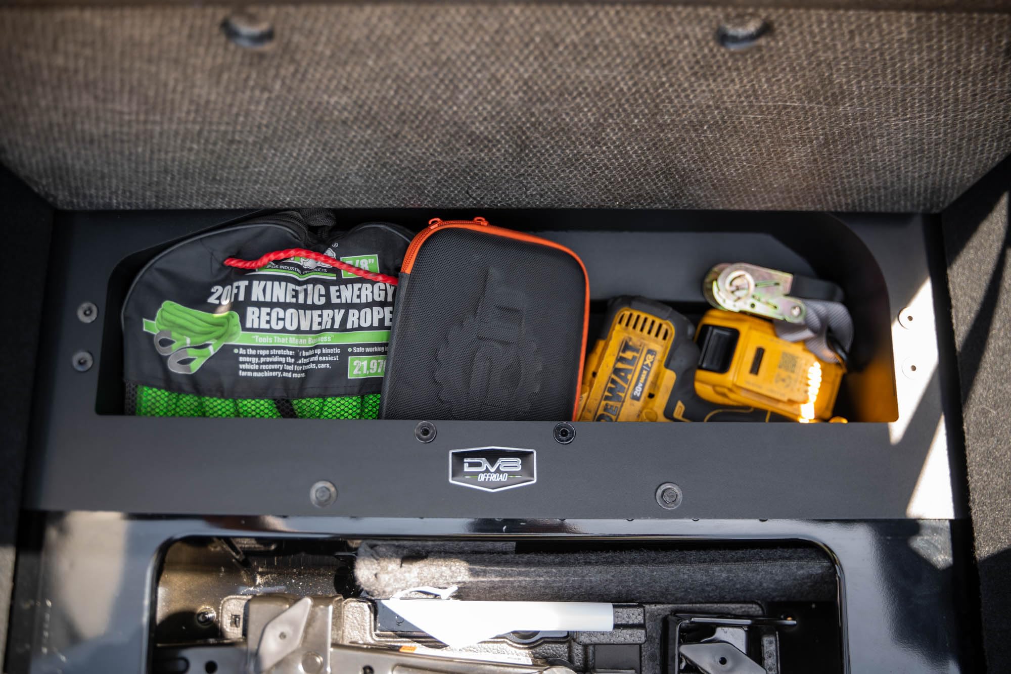 Storage Compartment DV8 for 2021-2025 Ford Bronco | Extra Thick Heat Shield | Enhances Storage Space | 54% More Volume than the OEM Box | Fully Bolt-On Installation | Steel | Black Powder Coat