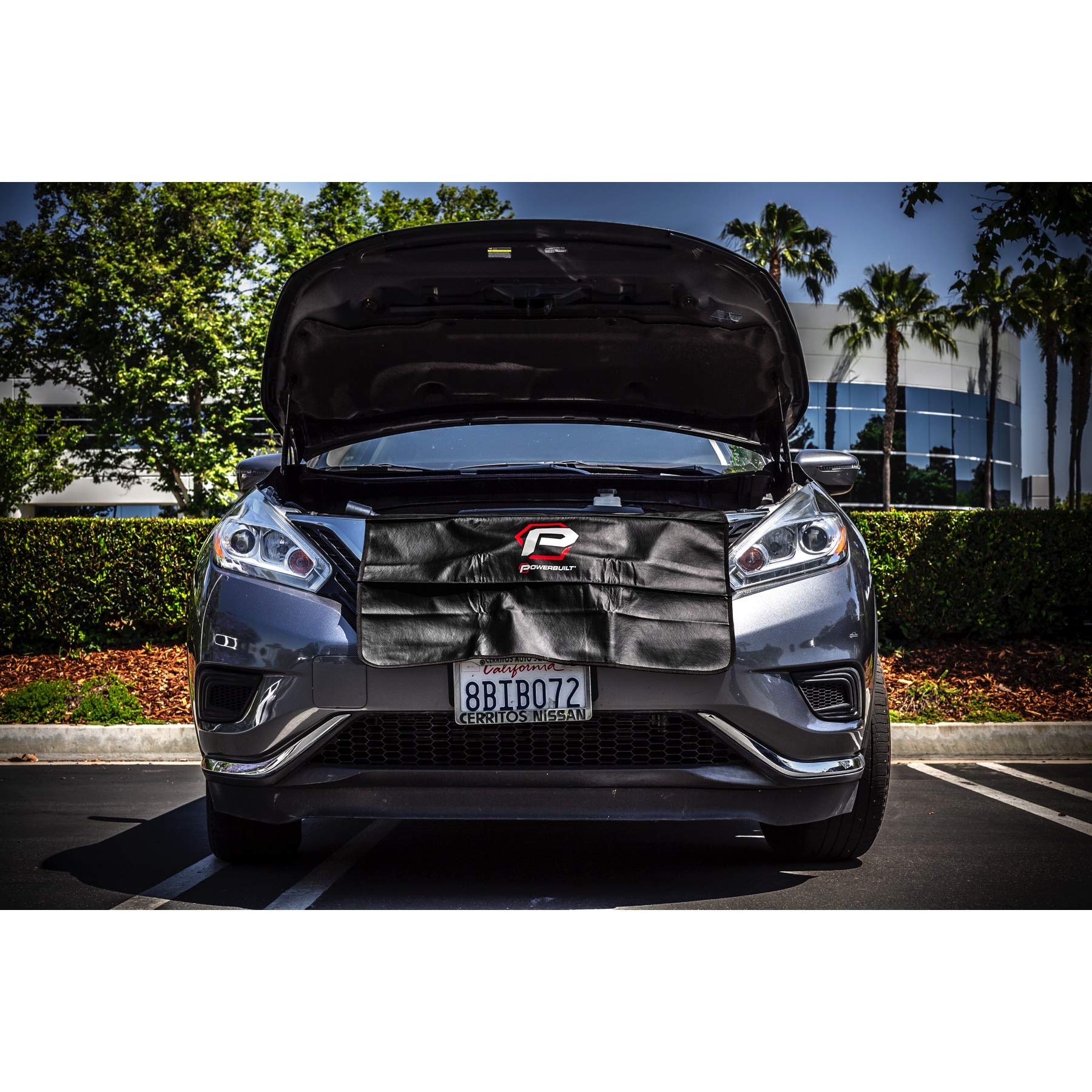 Powerbuilt 24"x 34" Fender Cover Black Plush Vinyl Protector Pad Mat, Mechanic and Car Repair Under Hood Protection - 640083