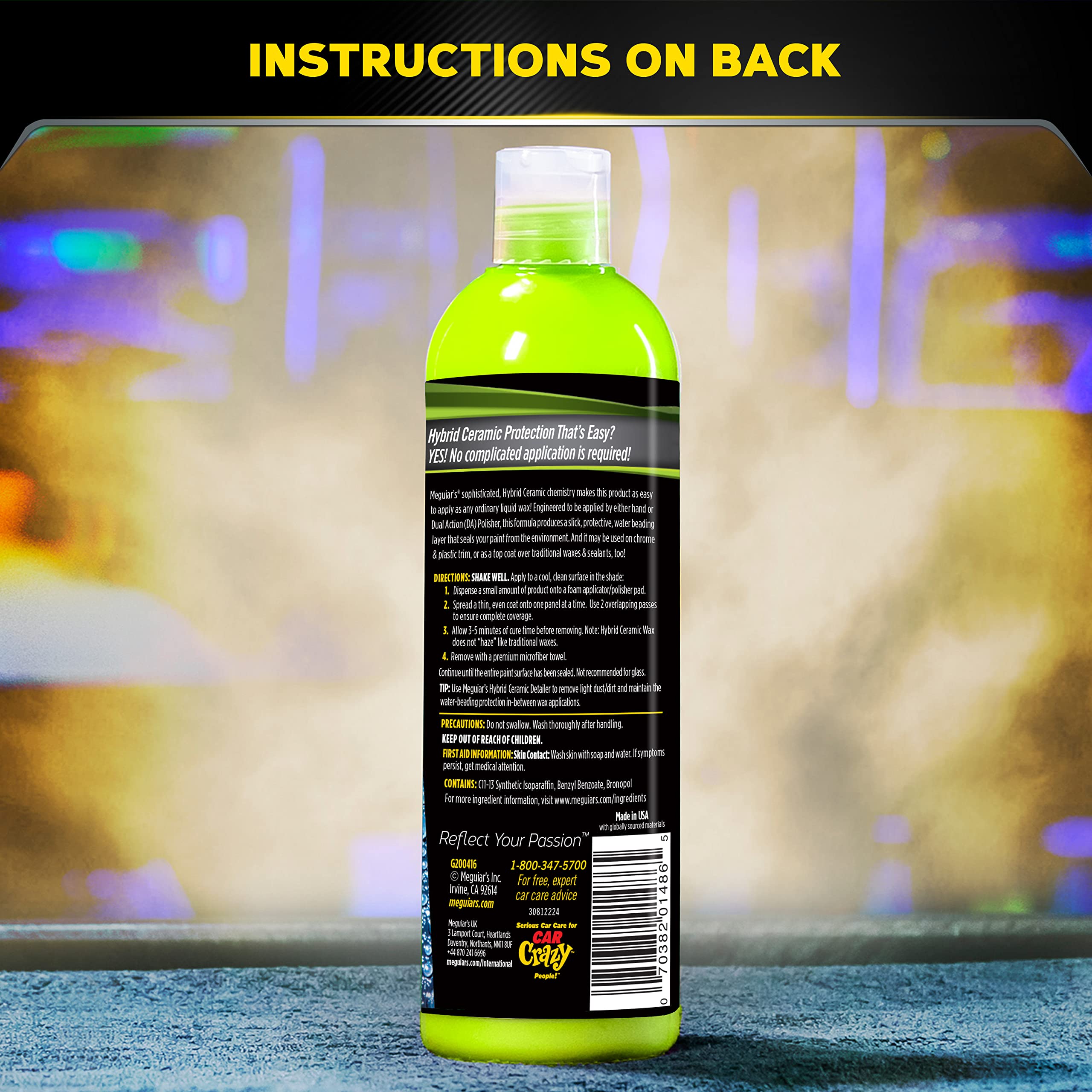 Hybrid Ceramic Liquid Wax Meguiar's, Shield Your Paint with a Residue-Free Liquid Car Wax with Advanced SiO2 Hybrid Technology and Long-Lasting Water-Beading Protection, 16 Oz Bottle