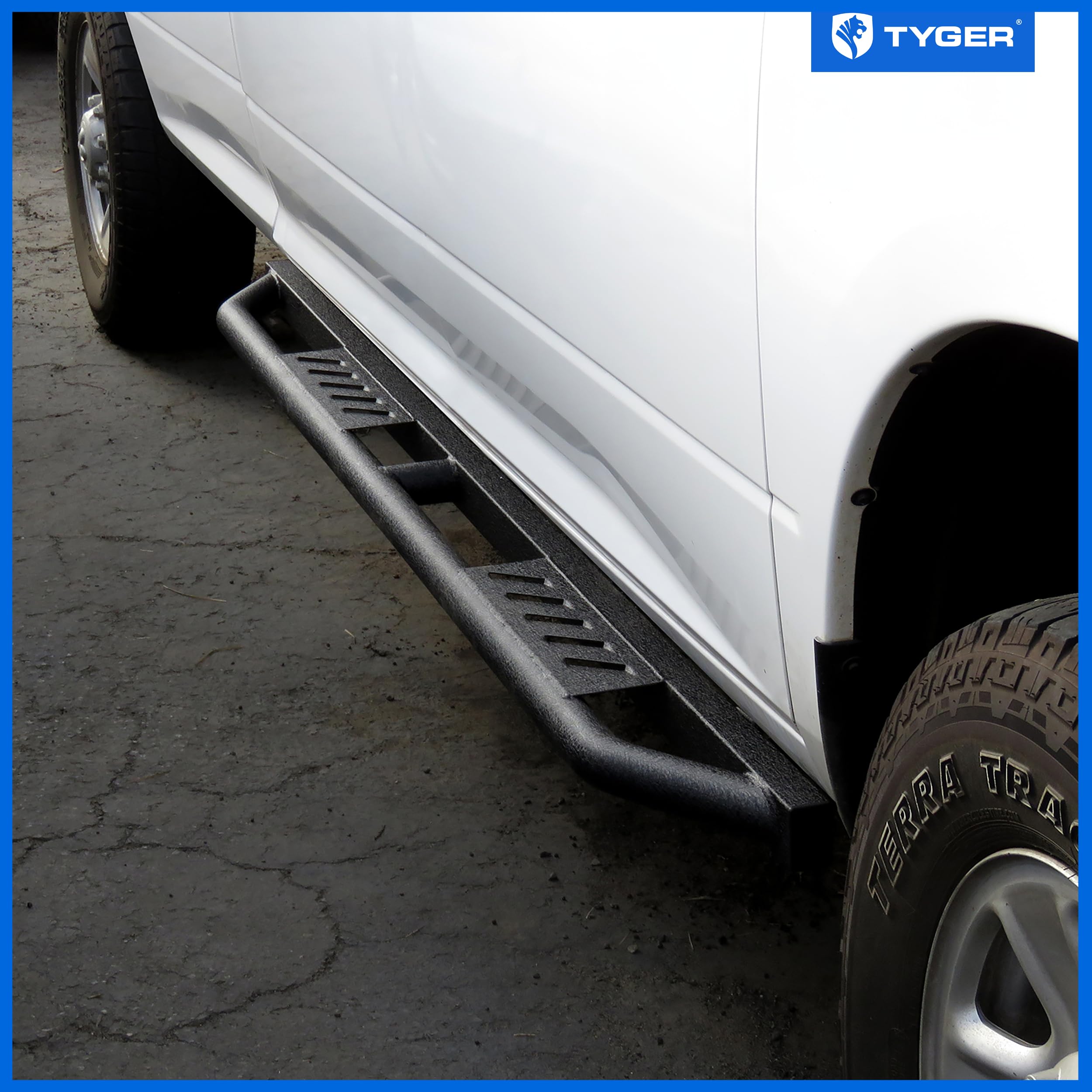 Tyger Auto Trax Side Steps Compatible with 2009-2018 Dodge Ram 1500; 2010-2026 2500 3500; Classic 2019-2024 | Crew Cab | TG-TX7D29928 | Textured Black Rail Running Board