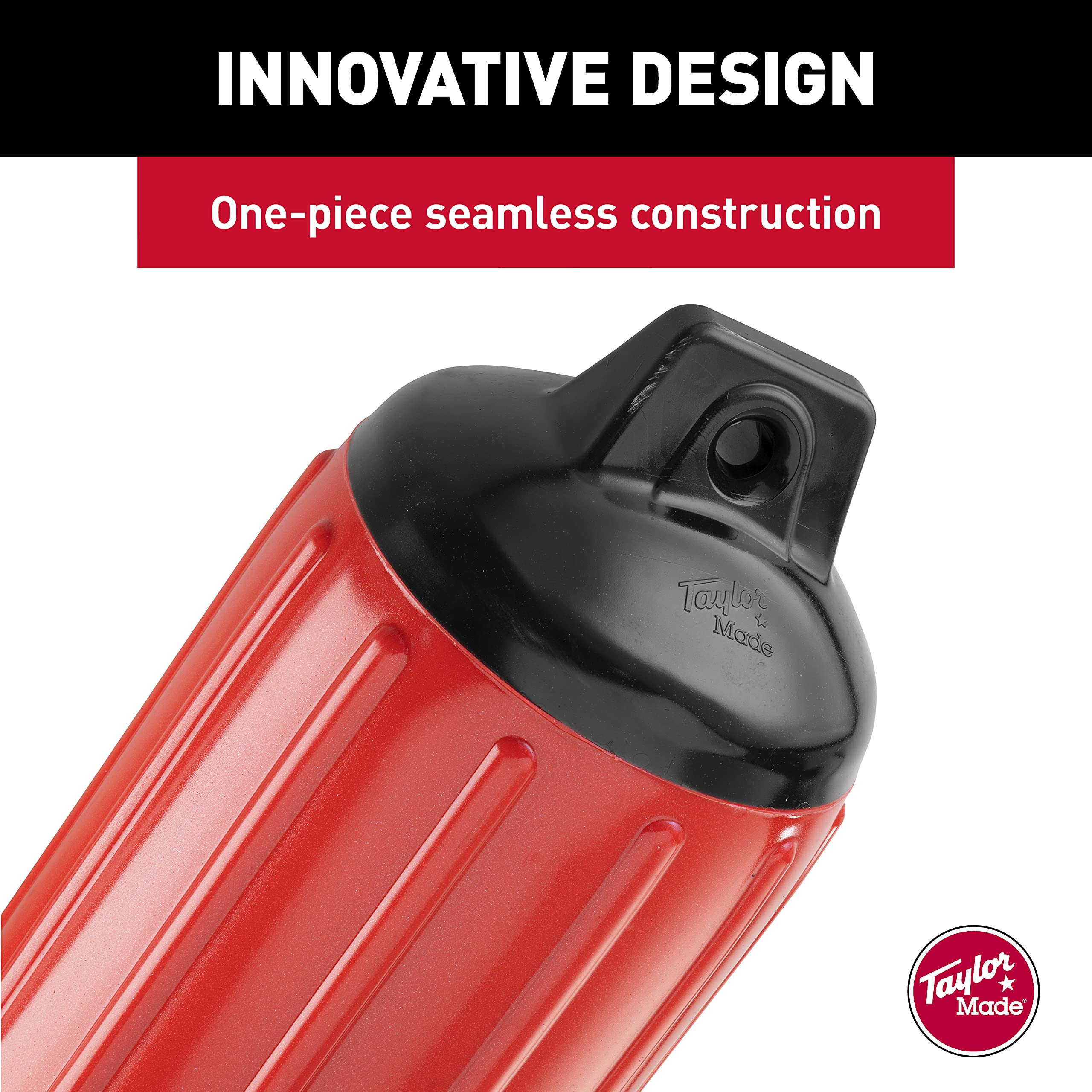 Taylor Made Inflatable Super Gard Vinyl Boat Fender 5.5" x 20", Double-Molded Ends, Fits 5/8" Lines, for Boats 15-35', Ribbed Design, Rubber Football Needle Inflation, Ruby Red - 2020108272