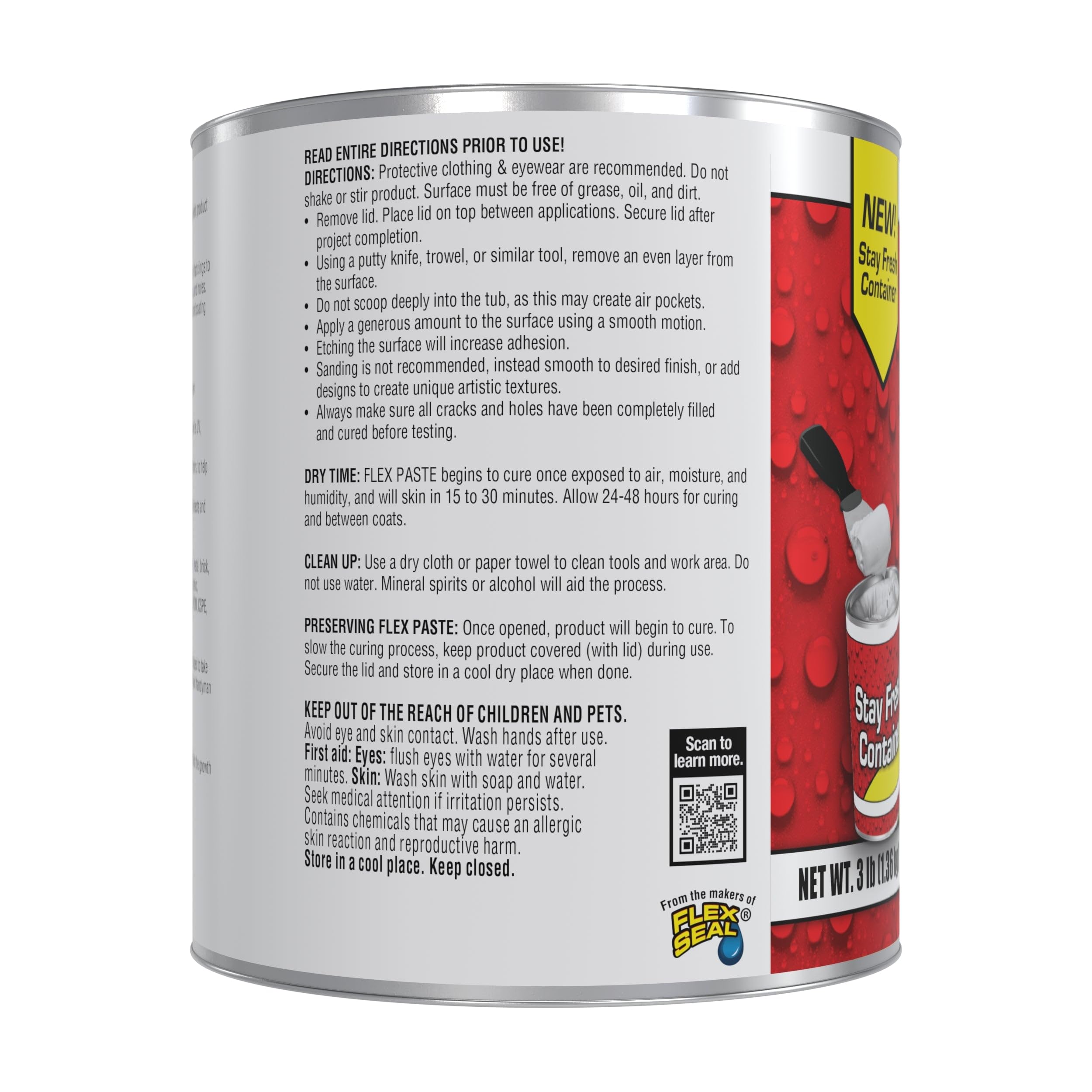 Flex Paste, Paintable Waterproof Putty, Spackle Sealant, Fill Gaps Cracks Holes - Block Out Water and Air - UV Resistant - Walls, Drywall, EPDM, Concrete, Roof, RV Repairs, White, Quart