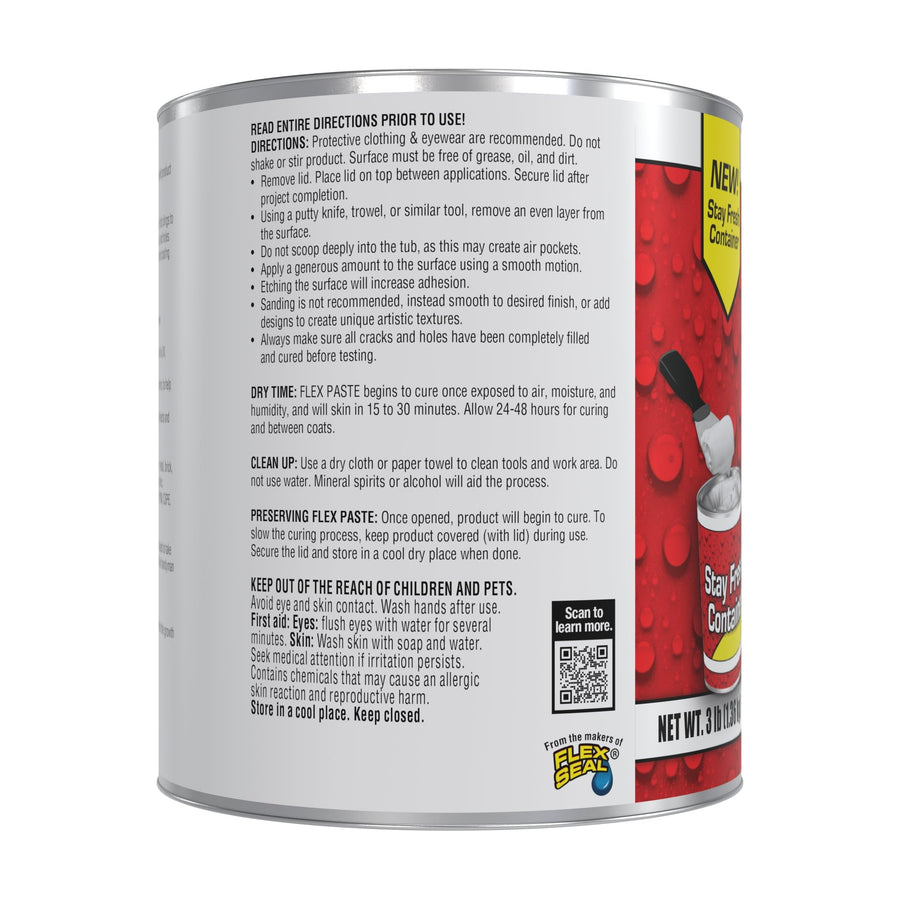 Flex Paste, Paintable Waterproof Putty, Spackle Sealant, Fill Gaps Cracks Holes - Block Out Water and Air - UV Resistant - Walls, Drywall, EPDM, Concrete, Roof, RV Repairs, White, Quart