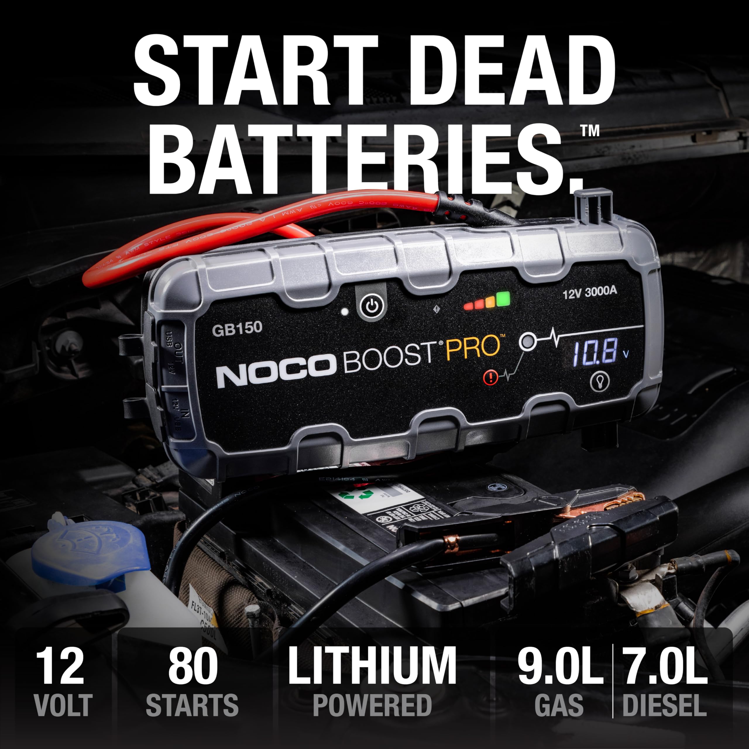 3000A NOCO Boost GB150: UltraSafe Jump Starter – 12V Lithium Battery Booster Pack, Portable Jump Box, Power Bank & Jumper Cables - for 9.0L Gas and 7.0L Diesel Engines