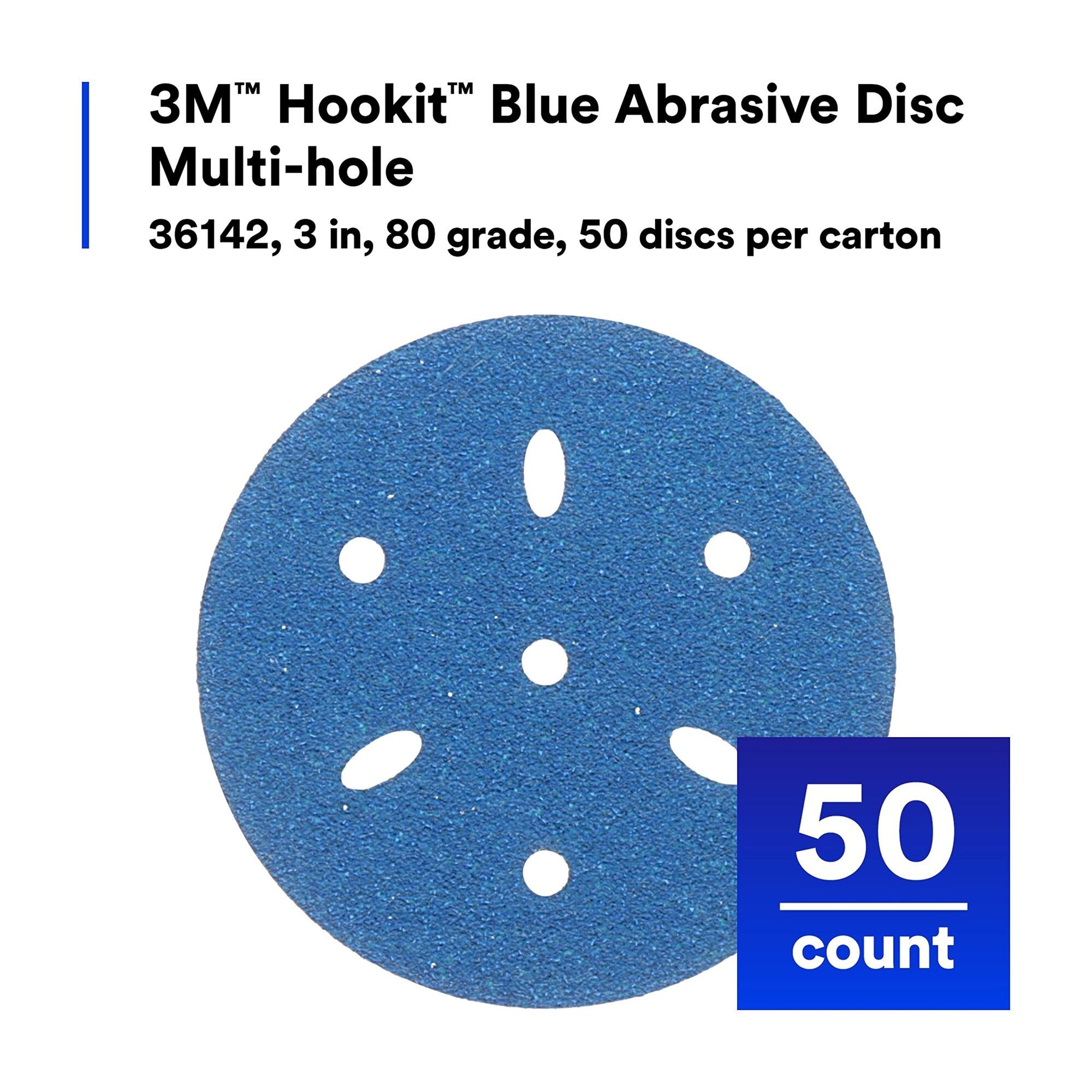 3M Hookit 3M-36142 Blue Abrasive Disc Multi-hole, 3 80 Grade