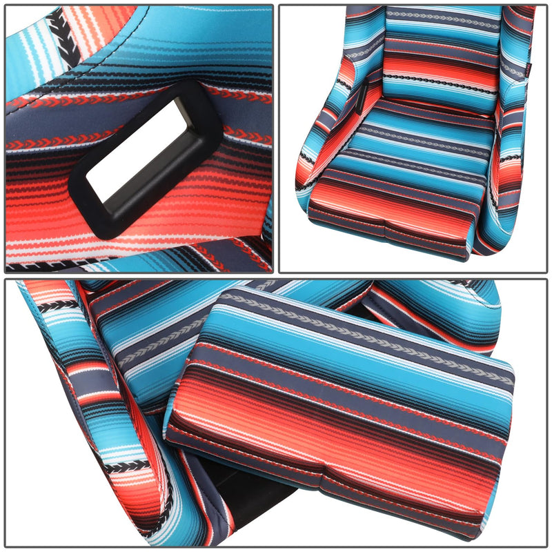 NRG Innovations Fixed Back Bucket Racing Seat Prisma with Bottom Mount Bracket, 24" W X 36" H X 18" D, Red White Blue Black Pink Serape Print, FRP-302-BAJACALI
