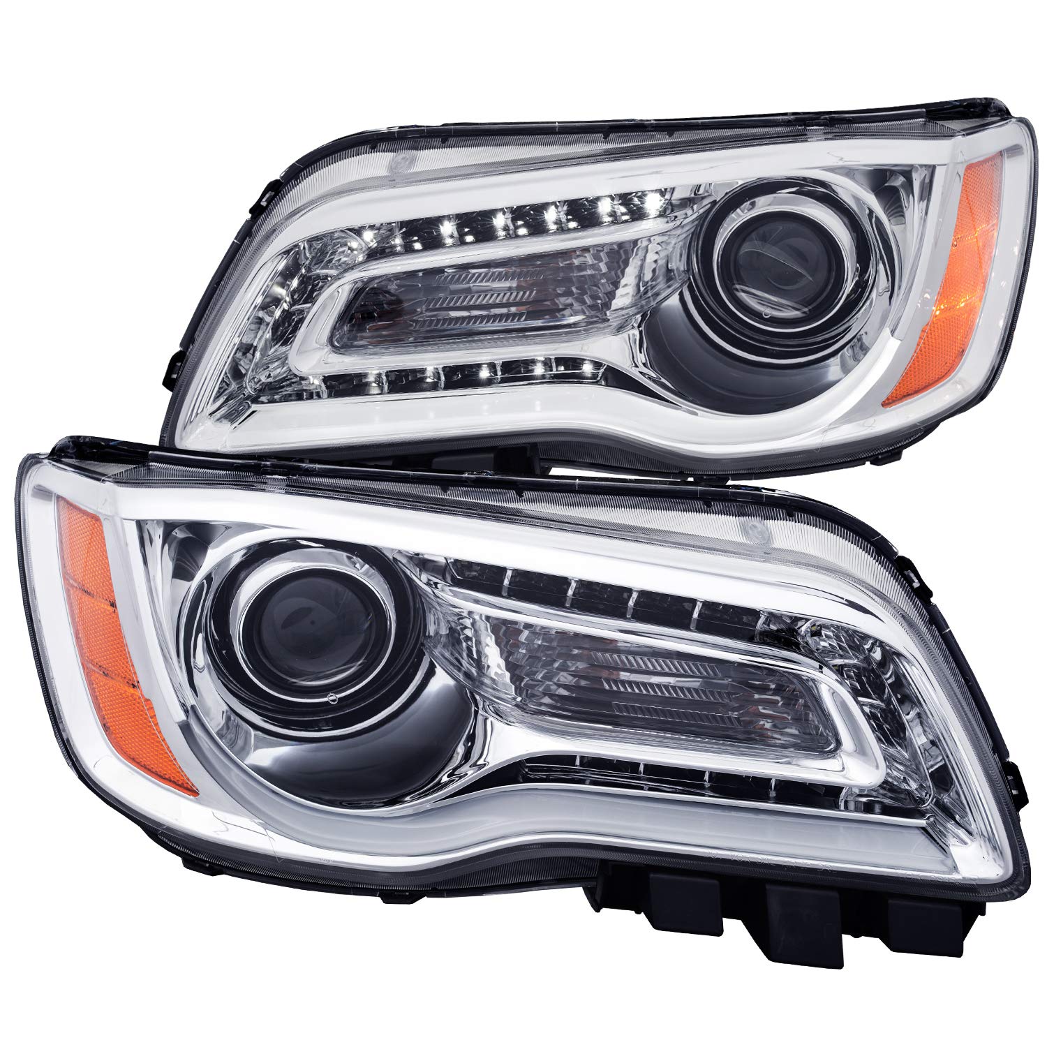Chrome/Clear/Amber AnzoUSA 121494 Plank Style Projector Headlight for Chrysler 300