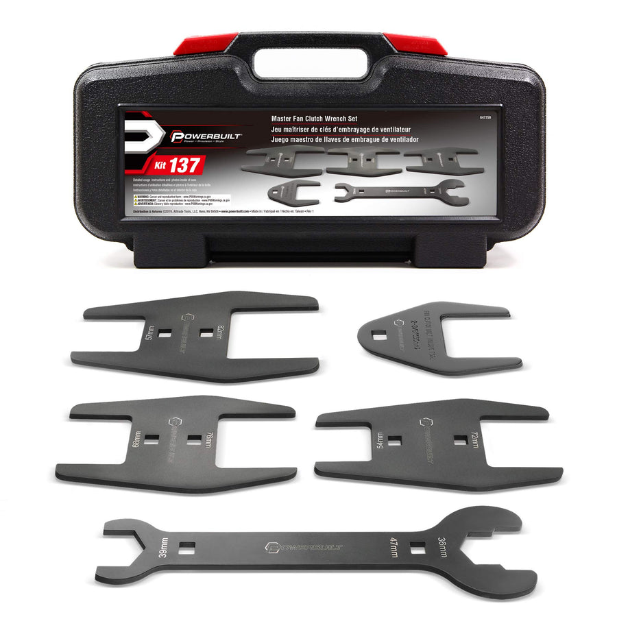 Powerbuilt Master Wrench Clutch Fan Set, Remove and Install Tools for AC Clutches, Air Conditioning System Components, Pulley Holing Tool, Storage Case - 647759