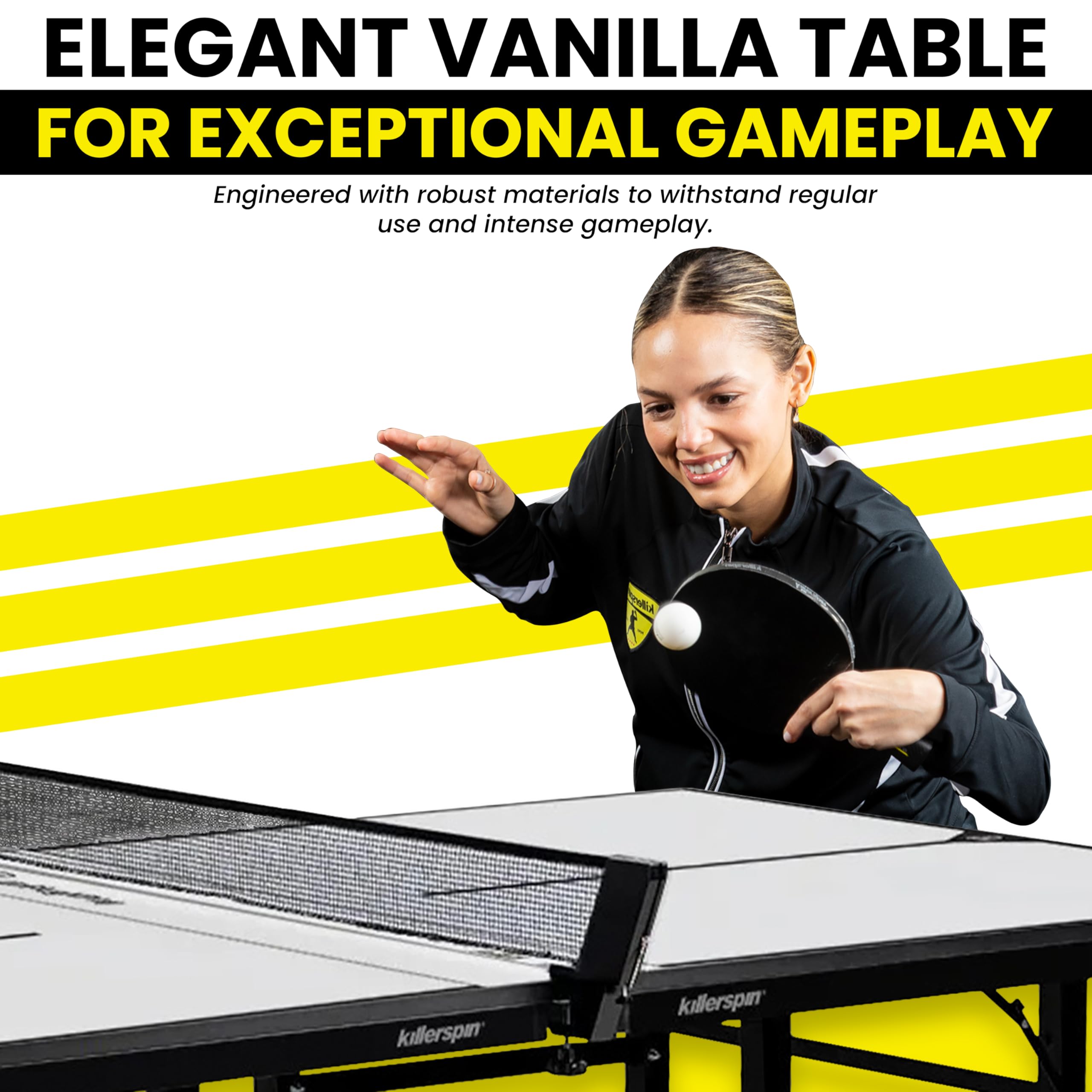 Ping Pong Table Killerspin MyT 415 Max - Foldable Table for Table Tennis, Portable Ping Pong Table Set with Built-in Paddle and Ball Storage, 25MM MDF Board Pingpongball Table, Vanilla