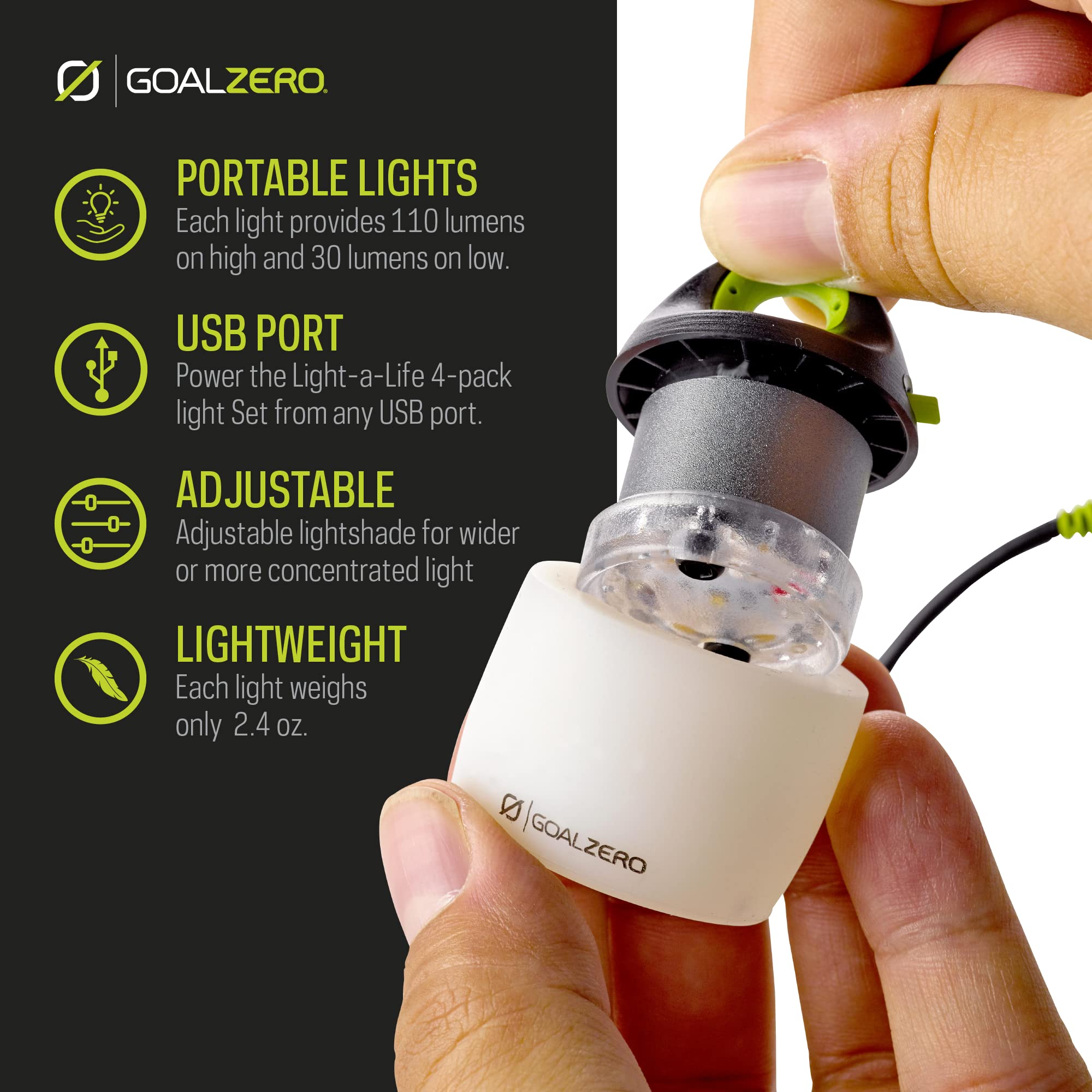 Goal Zero Mini Light-A-Life Chainable LED Lights, 4 Pack, with Color Shades