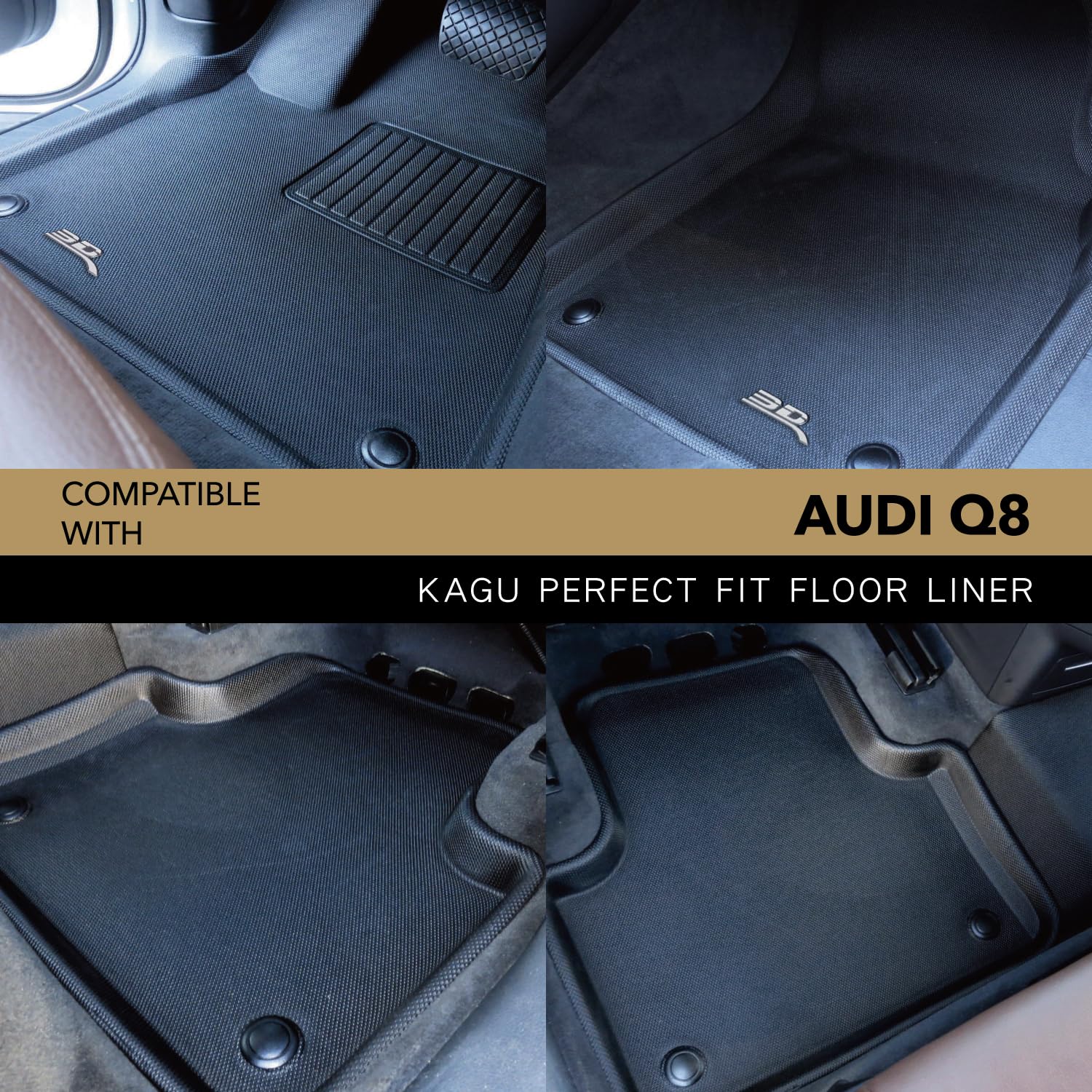 Compatible 3D MAXpider Kagu Floor Mat (Black) with Audi Q7 (4M) 2017-2025/SQ7 (4M) 2020-2025/Q8 2019-2025/SQ8/Rs Q8 2020-2025 - 1st & 2nd Row
