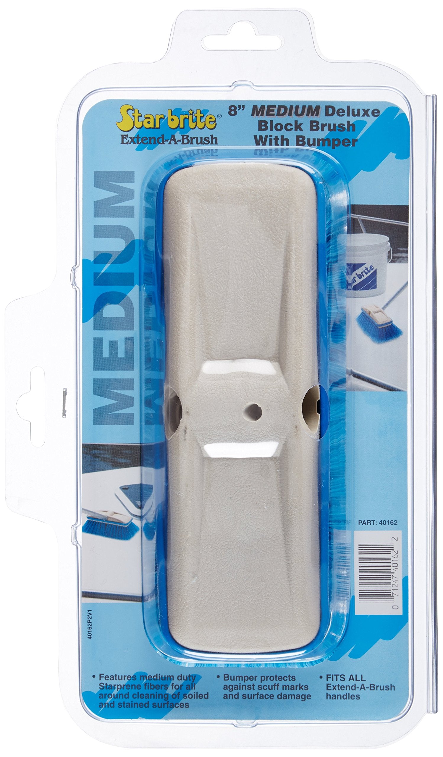 Premium Medium Wash STAR BRITE 8" Brush Head W/Bumper - Dual Connections Fit Either Standard 3/4" Threaded Poles or Extend-A-Brush Handles (Medium) (Blue) (040162)