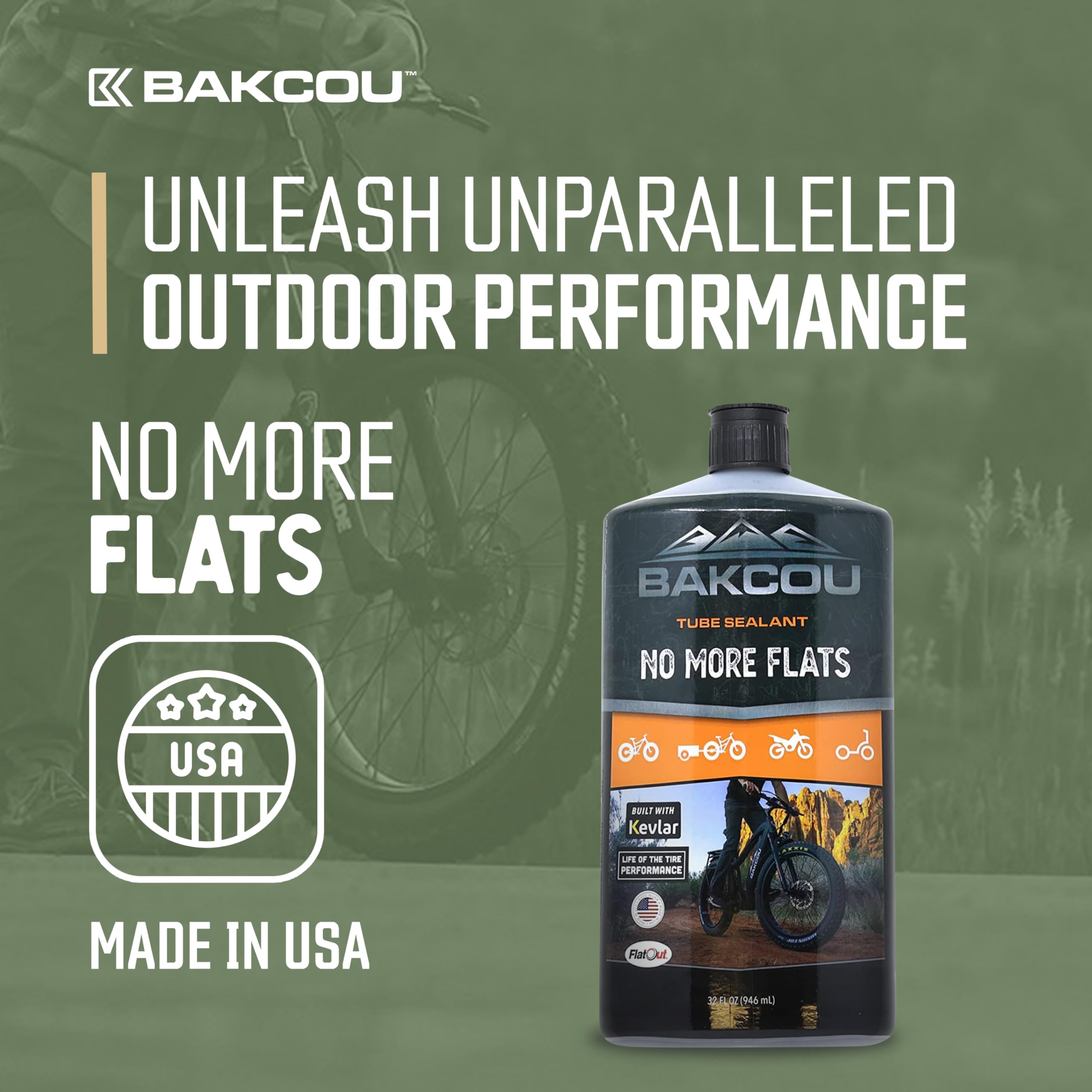 Flat Out - Bakcou Ultimate Off-Road eBike with Bicycle Sealant for Tire Repair, Prevents Flats, Seals Leaks, Engineered for Tough Conditions