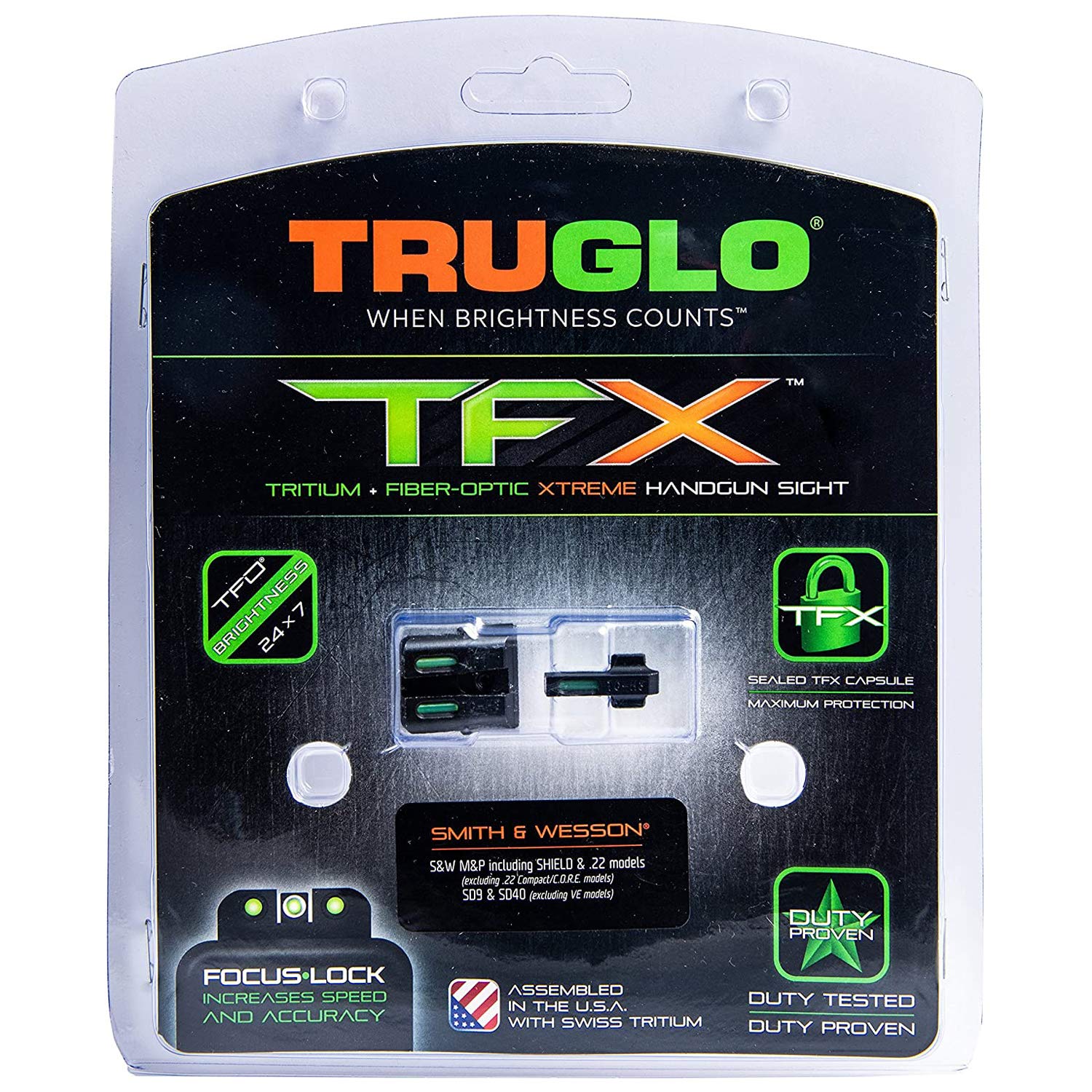 TruGlo Fiber Optic and TFK Tritium Handgun Pistol Sight Accessories with Front Focus Lock, Fortress Finish Protection, Fits Smith & Wesson M&P Models