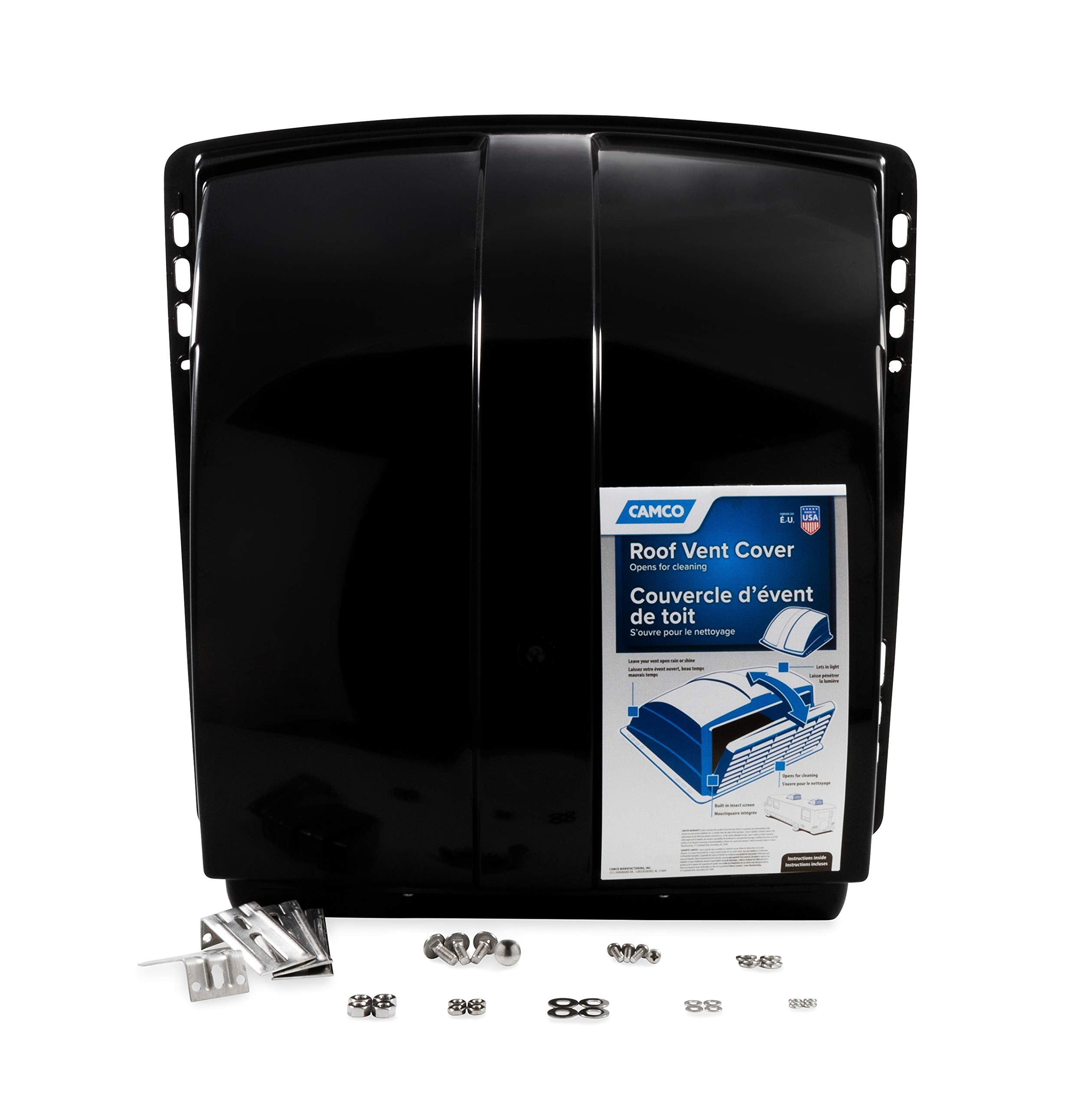 Camco Roof Vent Cover Standard, Opens for Easy Cleaning, Aerodynamic Design, Easily Mounts to RV with Included Hardware-Black (40443)