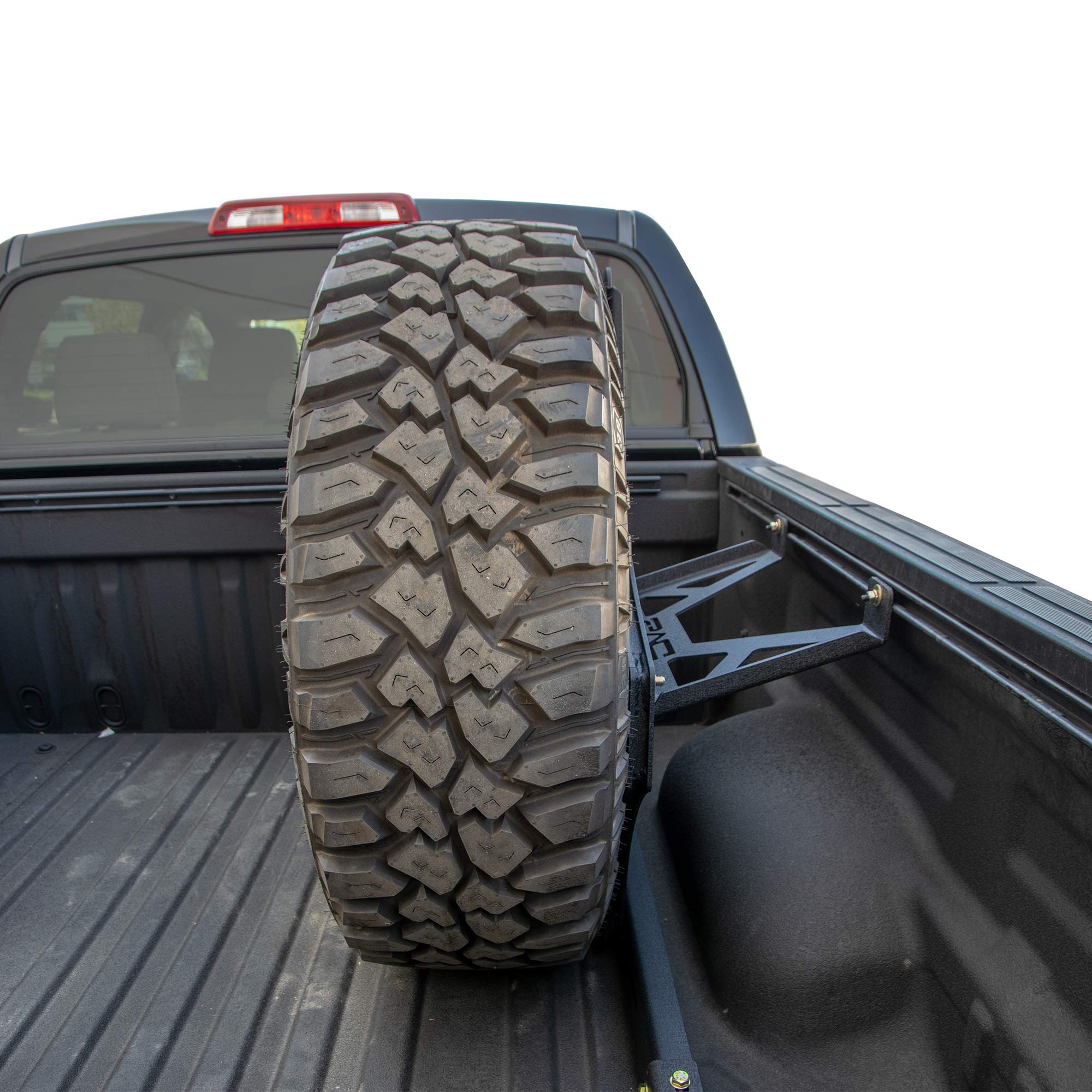 TCTT2-01 | DV8 Offroad Spare Tire Mount for 2007-21 Tundra | Vertical in-Bed Design | Accommodates up to a 40" Tire | Mounts Either Bed Rail | Powder Coat Finish