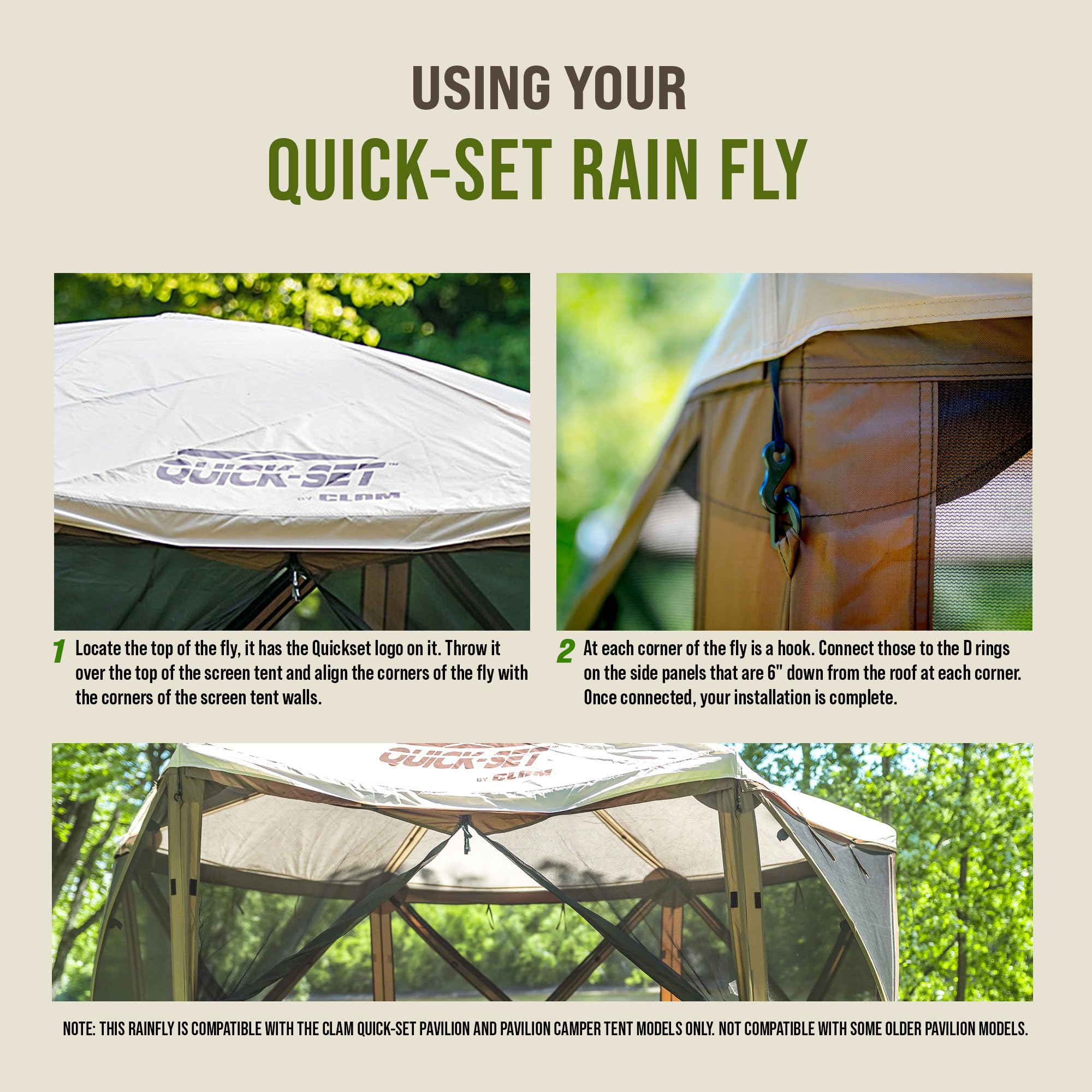 CLAM Quick-Set Pavilion and Pavilion Camper Rain Fly Additional Water and Sun Resistance for Canopy Pop Up Tent Models, Light Tan (Tent Not Included)
