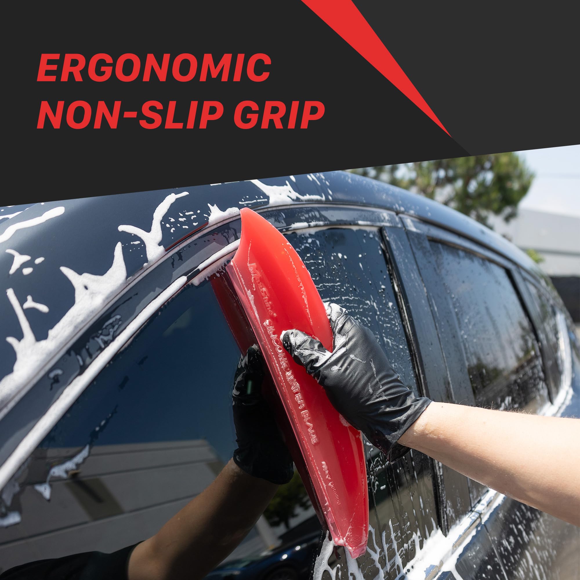 Maxshine Silicone Universal Water Blade for Car Drying – Red – Soft Flexible Squeegee for Quick Water Removal – Safe for Paint, Glass & Windows – Auto Detailing Tool - Transparent