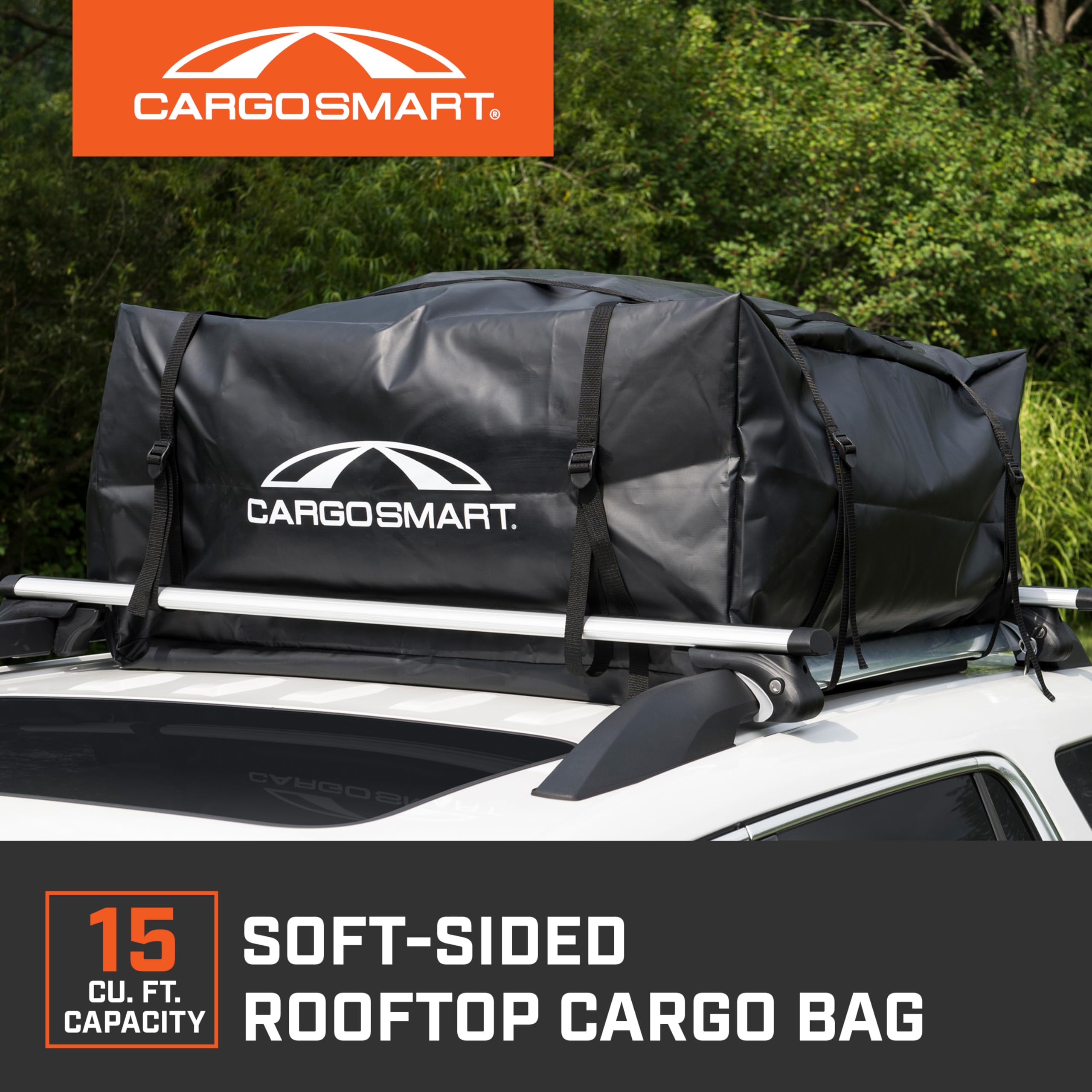 CargoSmart Soft Sided Car Top Cargo Bag, 38”x38”x18” – Adds up to 15 Cubic Feet of Storage – Mounts Easily to Vehicle’s Roof Rack or Roof Top Basket – Heavy-Duty Vinyl, Black