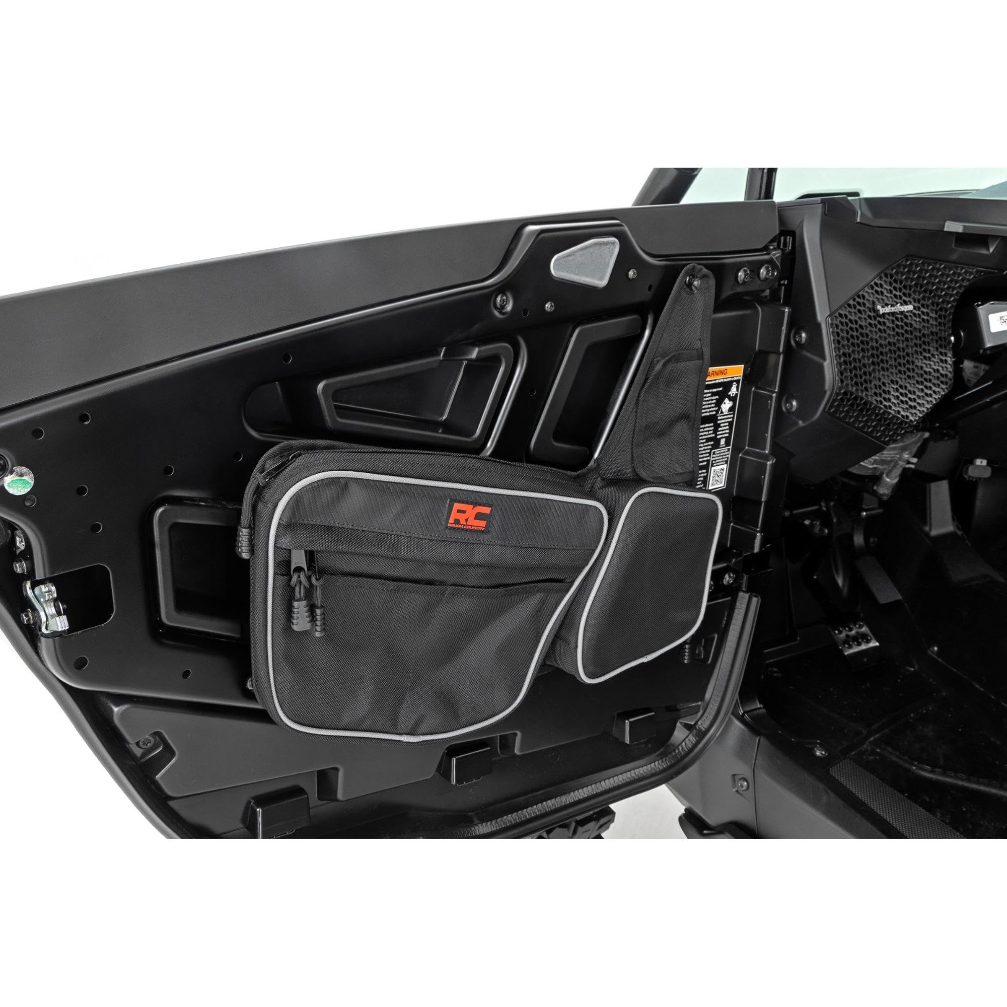 Front Door Storage Bags Rough Country for Polaris RZR XP (2024–2025) – Pair, 1680D Water-Resistant UTV Door Bags w/Knee Pads & Drink Holders